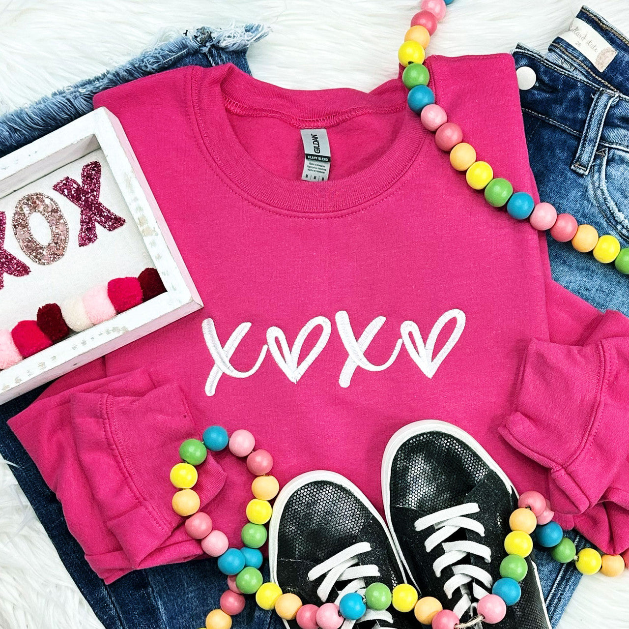 XOXO Embroidered Crewneck Sweatshirt - FamFancy Boutique