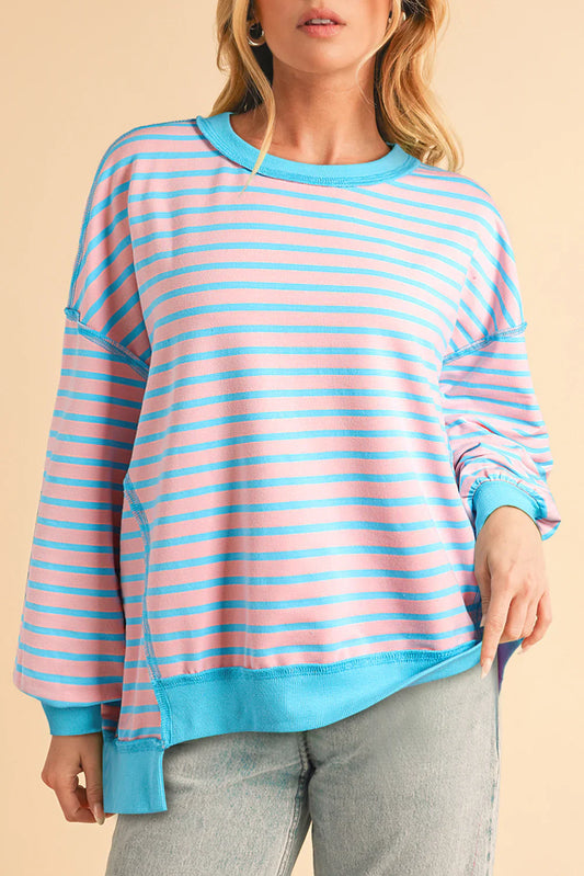 Color Clash Drop Shoulder Long Sleeve