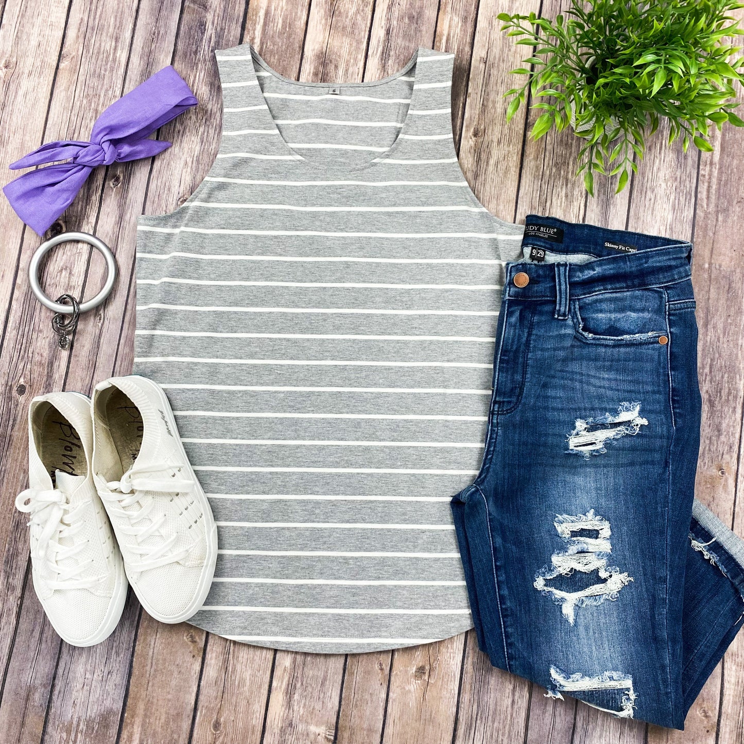 IN STOCK Tiffany Tank - Grey with White Stripes FINAL SALE