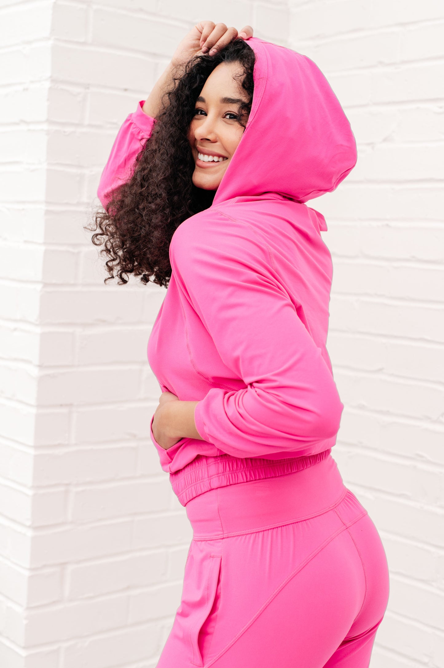 Morning Run Half Zip Hoodie in Sonic Pink - FamFancy Boutique