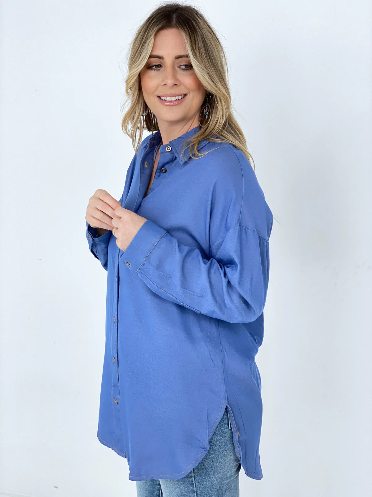 Easel "Twisted Tunic" Solid Button Down Tunic Shirt