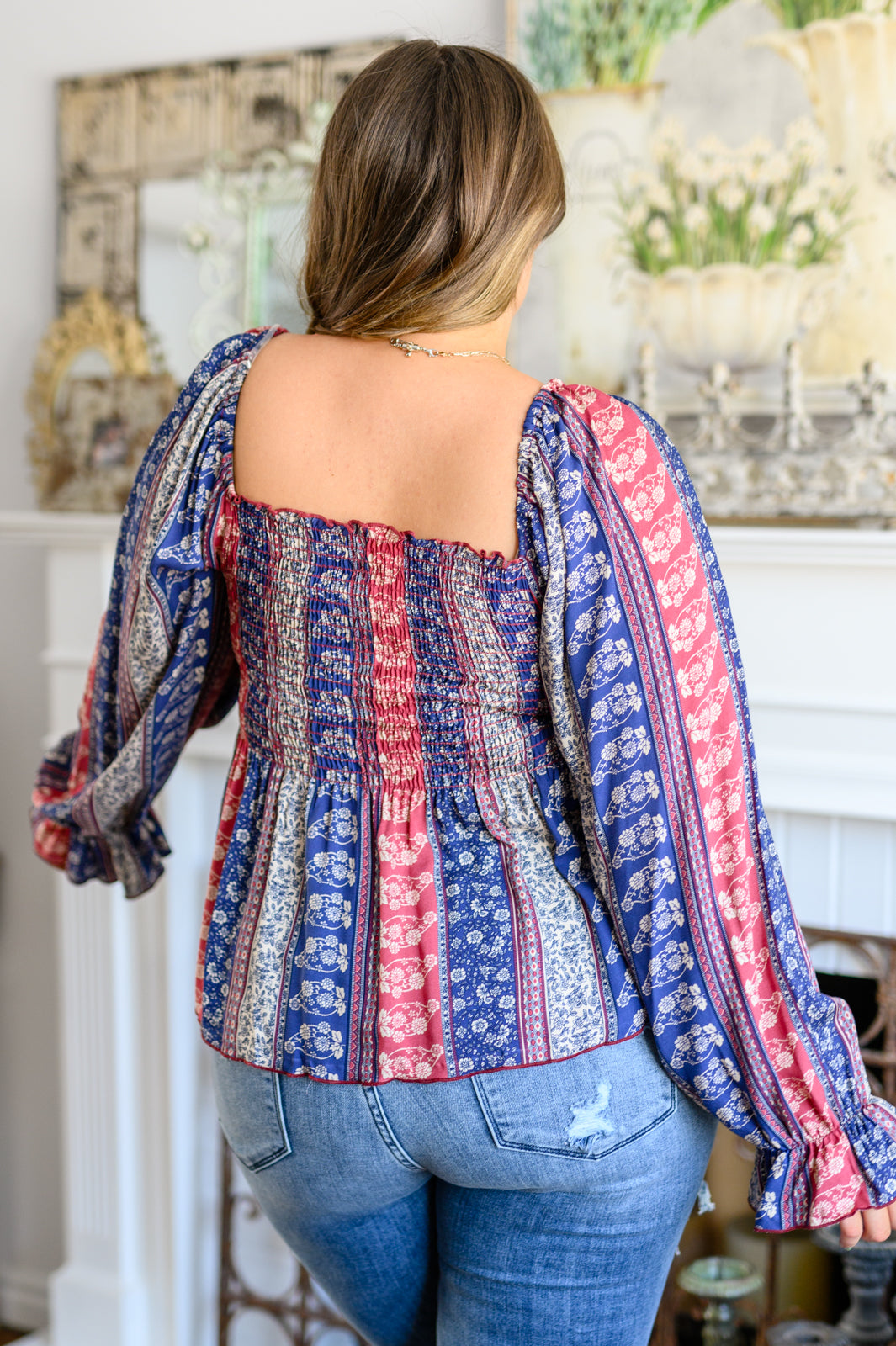 Afternoon Tea Smocked Long Sleeve Blouse - FamFancy Boutique