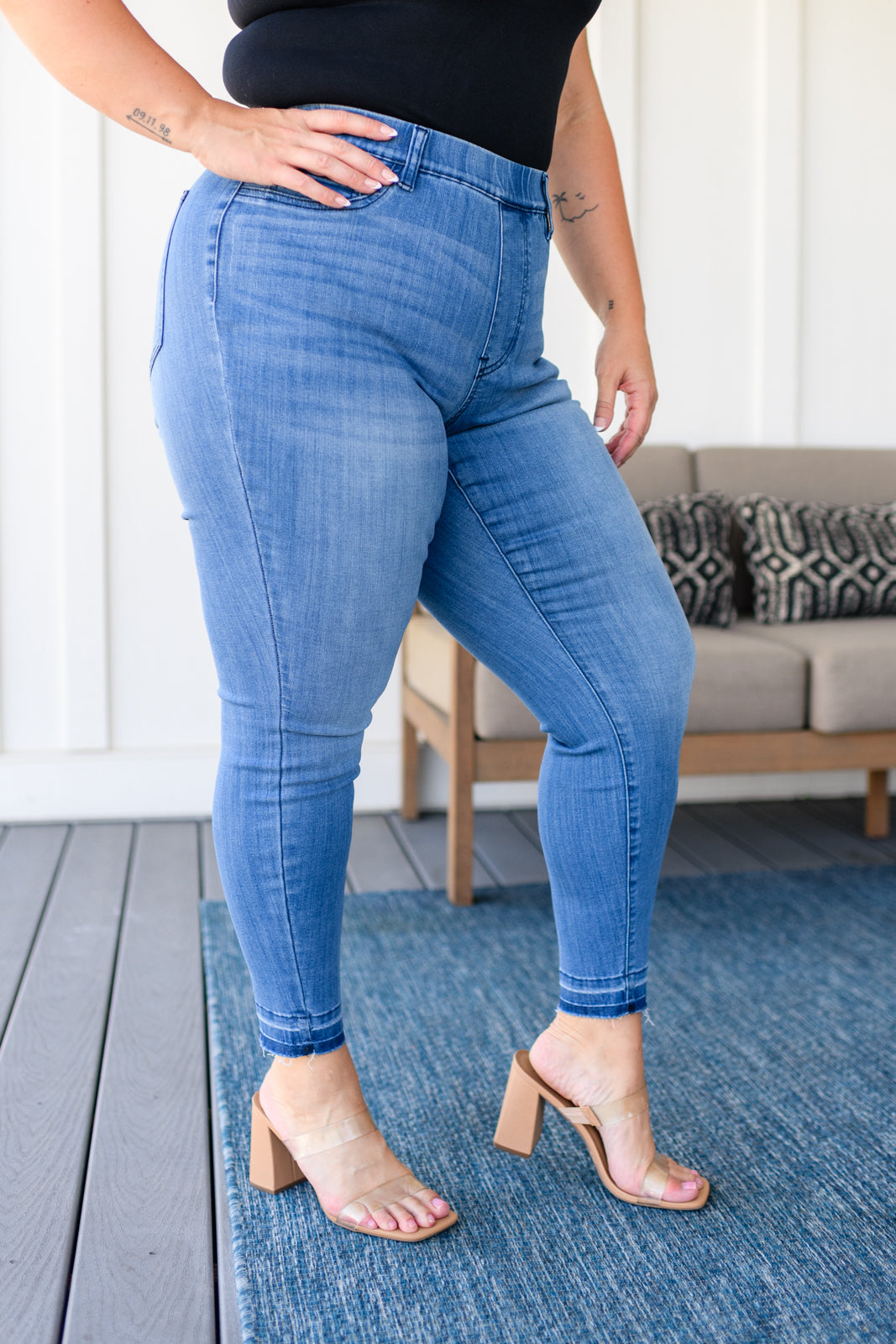 Amanda High Rise Pull on Release Hem Skinny Jeans - FamFancy Boutique