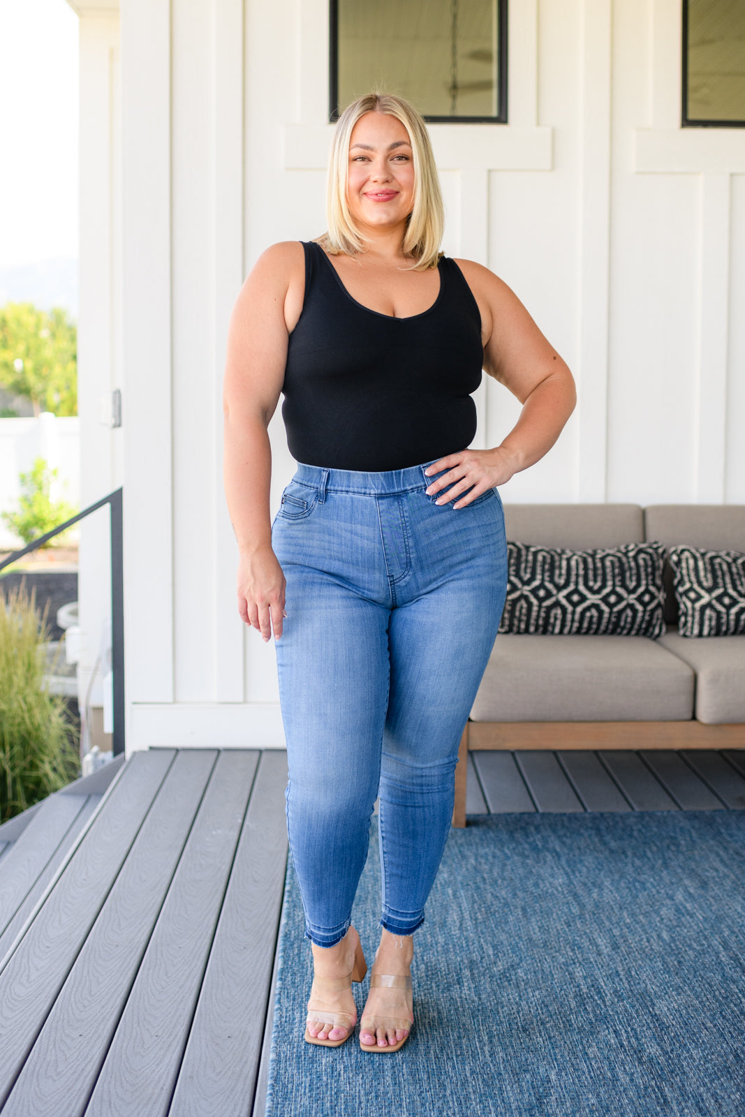 Amanda High Rise Pull on Release Hem Skinny Jeans - FamFancy Boutique