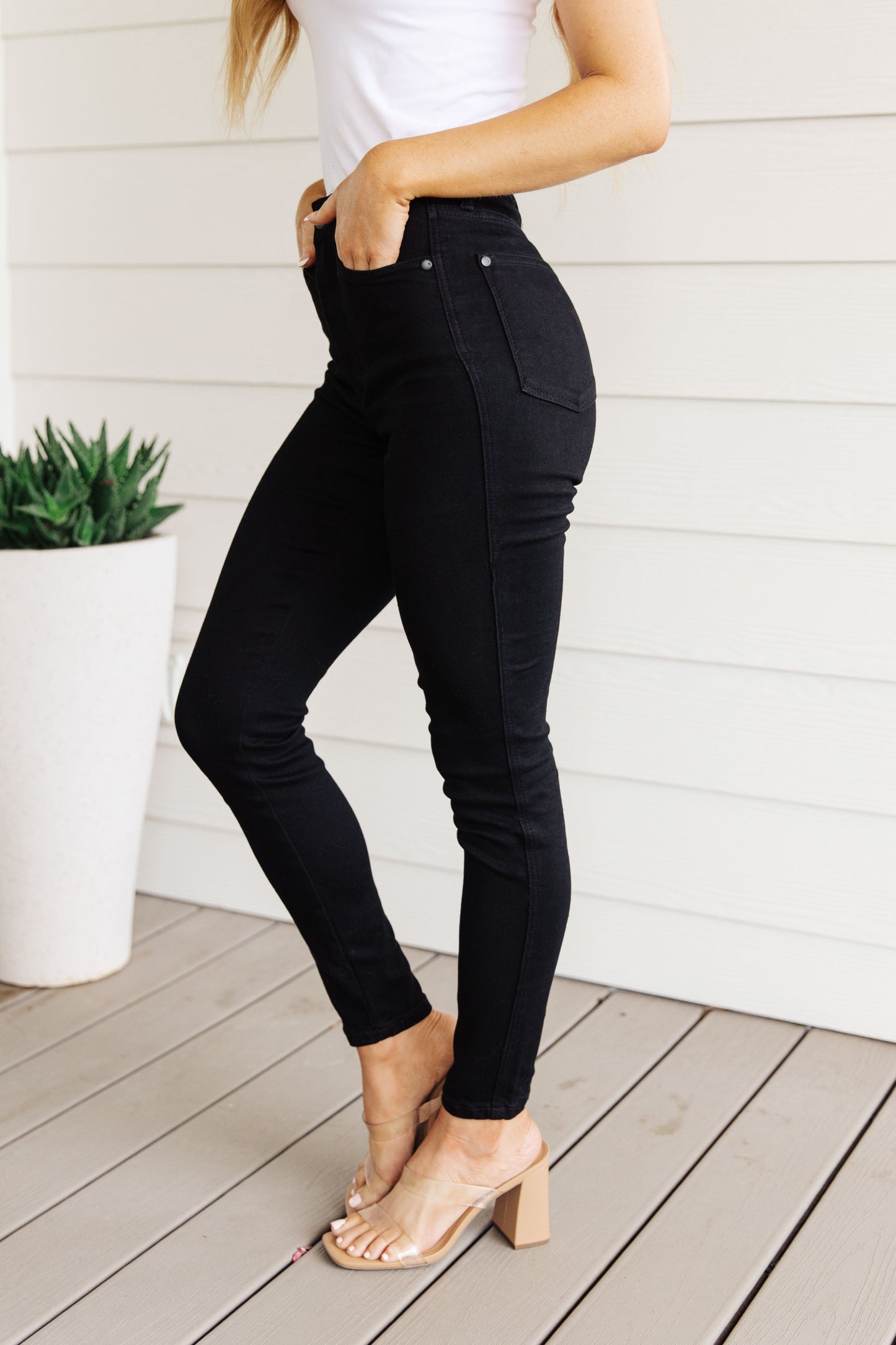 Audrey High Rise Control Top Classic Skinny Jeans in Black - FamFancy Boutique