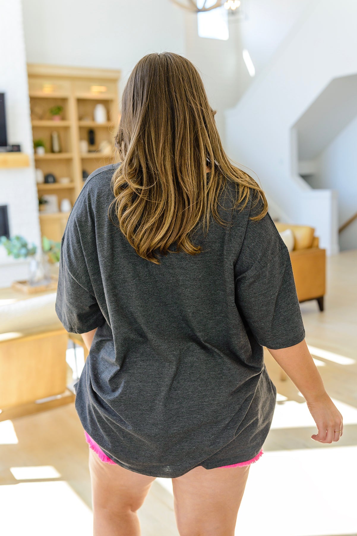 Boxy V Neck Boyfriend Tee In Charcoal - FamFancy Boutique