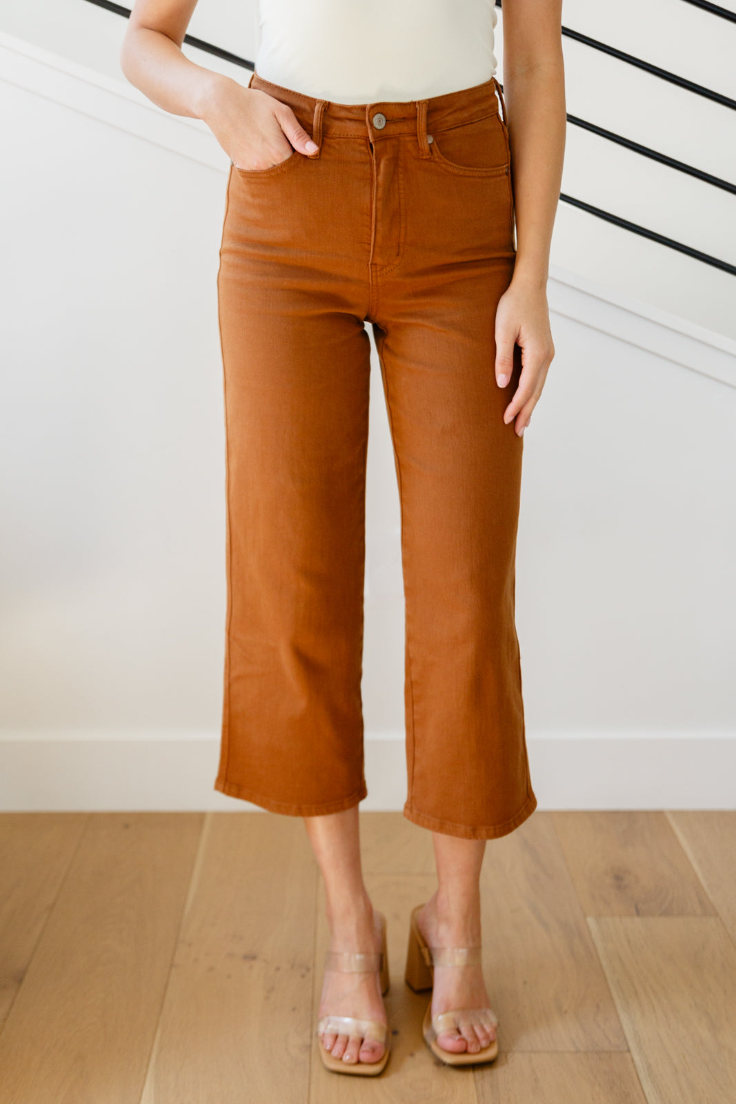 Briar High Rise Control Top Wide Leg Crop Jeans in Camel - FamFancy Boutique