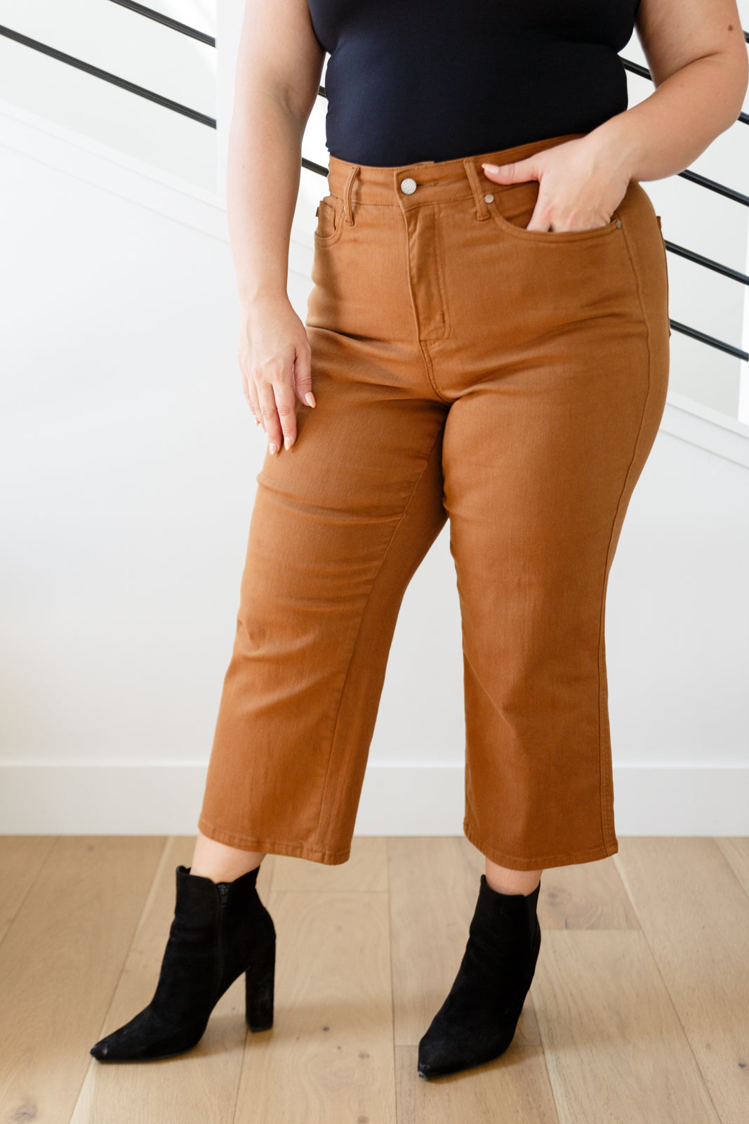 Briar High Rise Control Top Wide Leg Crop Jeans in Camel - FamFancy Boutique