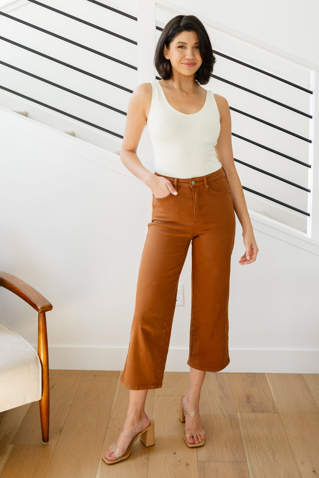 Briar High Rise Control Top Wide Leg Crop Jeans in Camel - FamFancy Boutique