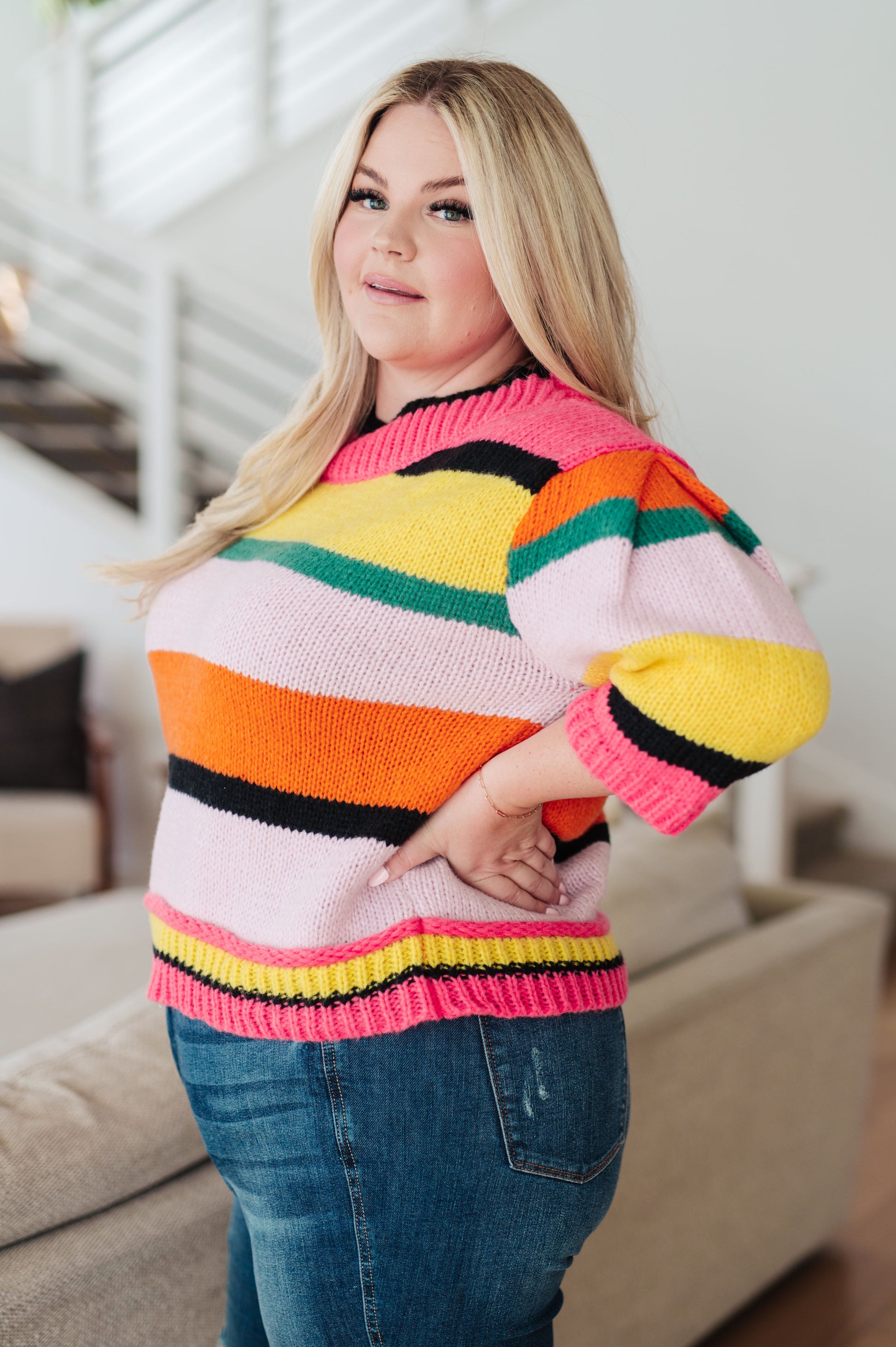 Bright Side Striped Sweater - FamFancy Boutique