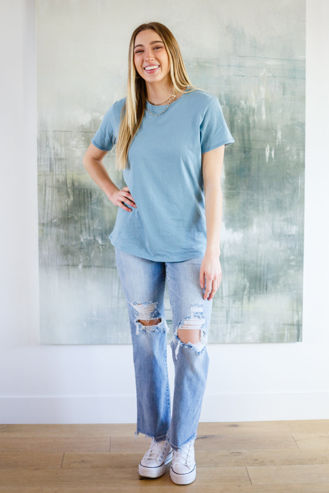 Cardinal Short Sleeve Tee in Blue Grey - FamFancy Boutique