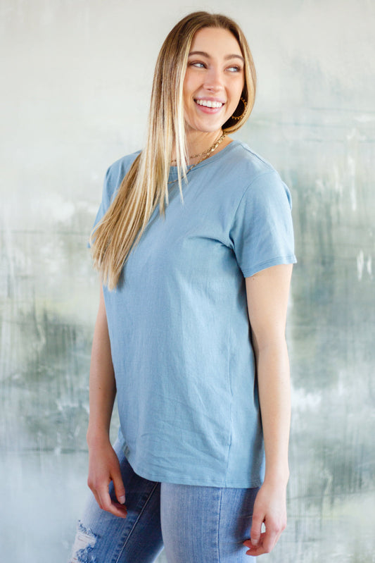 Cardinal Short Sleeve Tee in Blue Grey - FamFancy Boutique