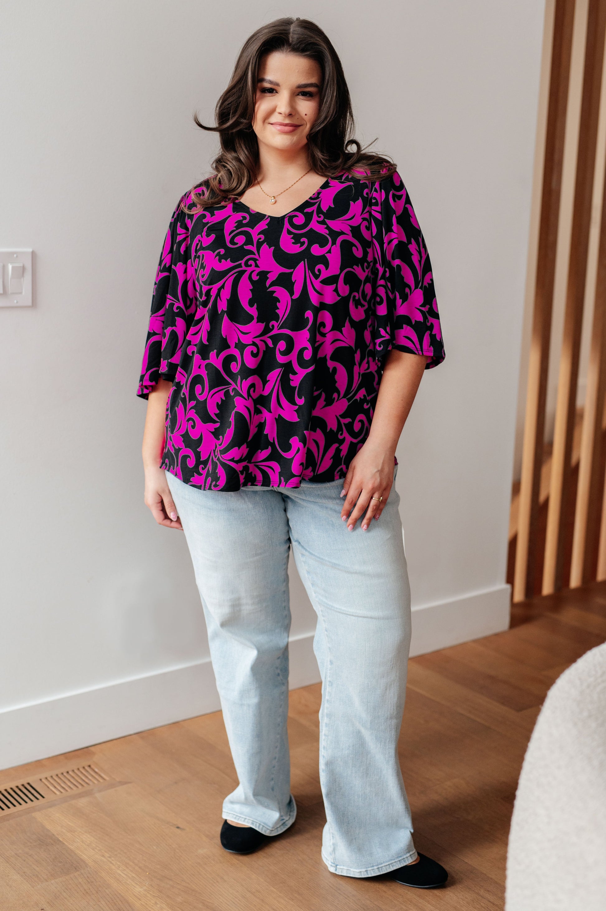 Casually Cute V-Neck Top in Magenta - FamFancy Boutique