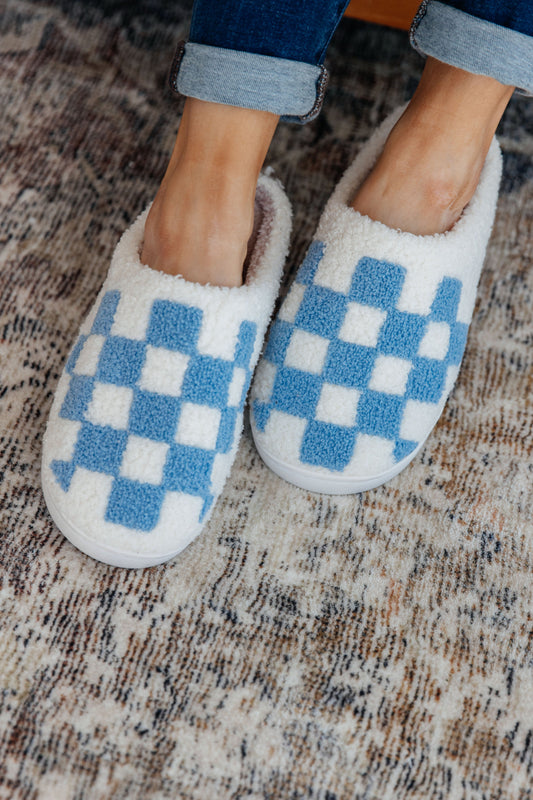 Checked Out Slippers in Blue - FamFancy Boutique