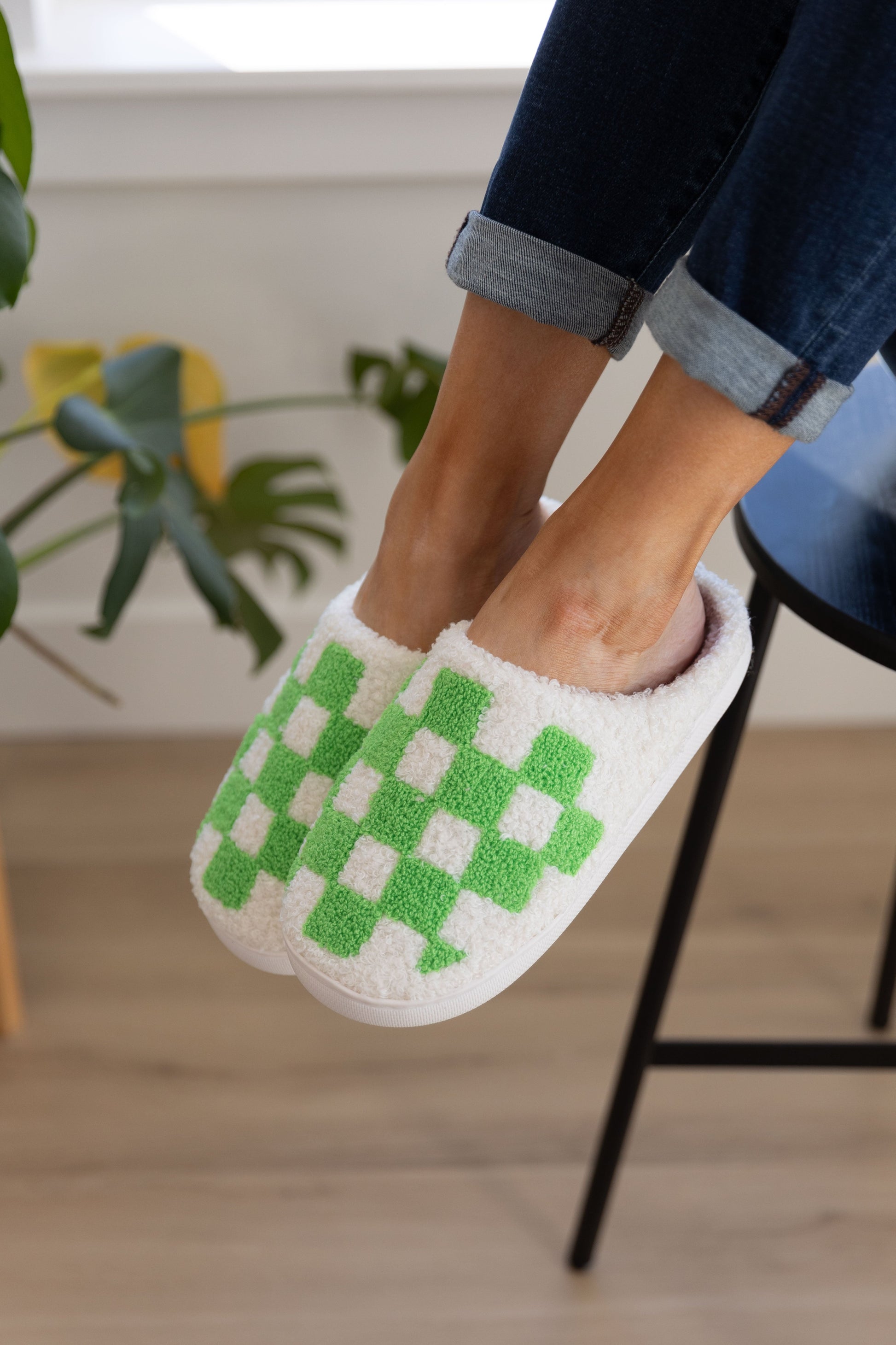 Checked Out Slippers in Green - FamFancy Boutique