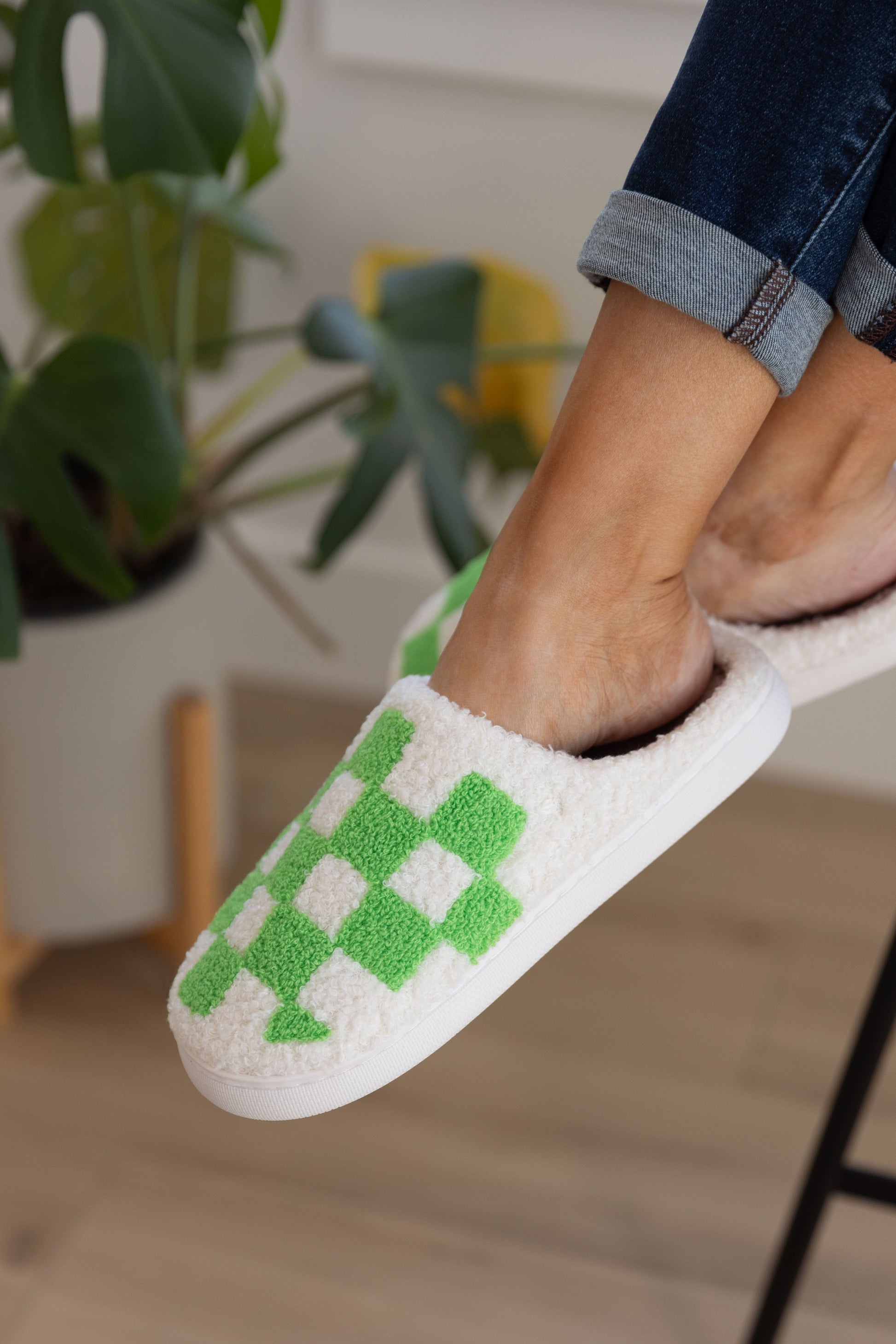 Checked Out Slippers in Green - FamFancy Boutique