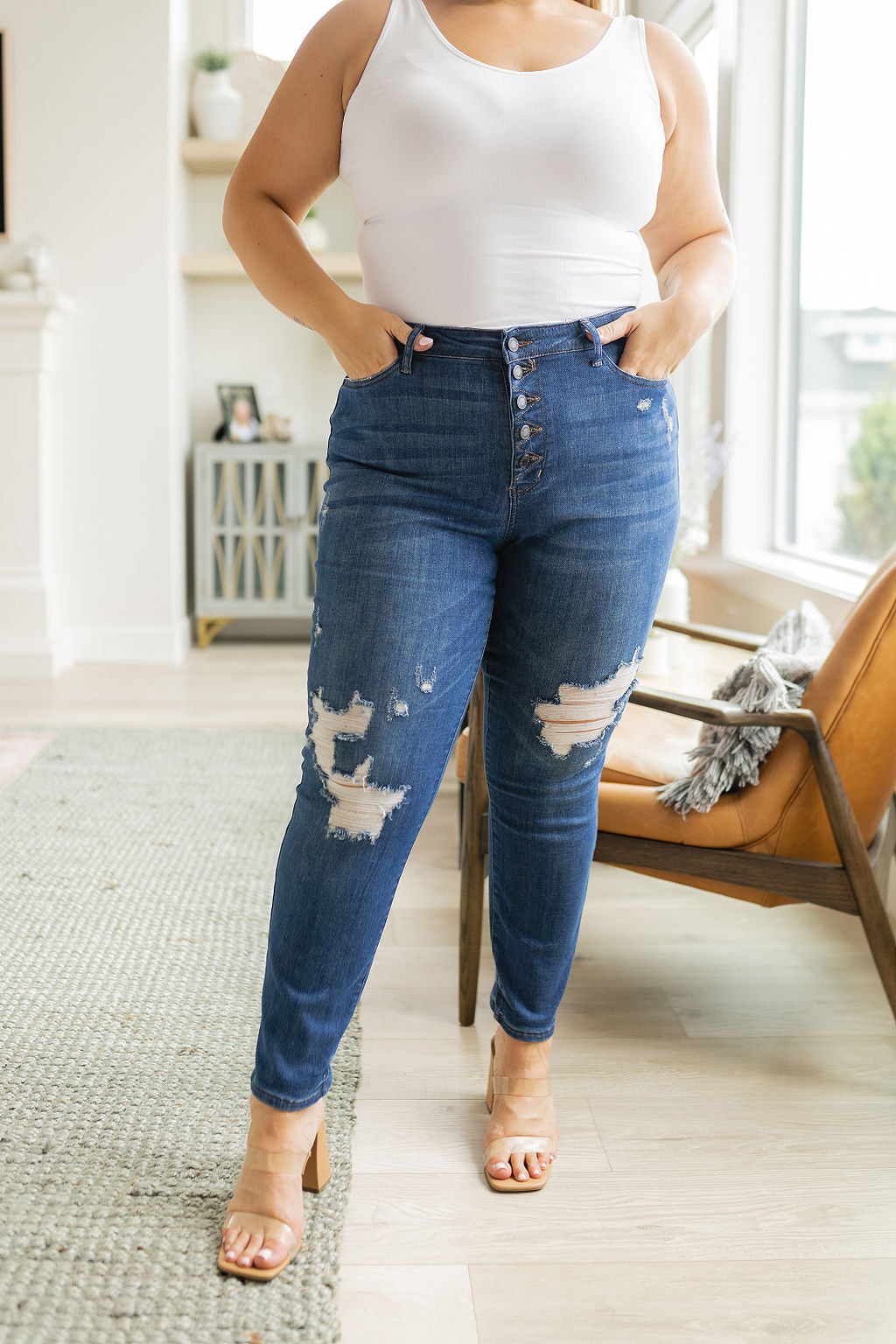 Colt High Rise Button Fly Distressed Boyfriend Jeans - FamFancy Boutique