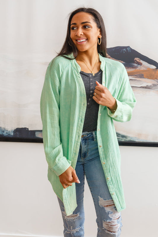 Corey Button Up Top In Vintage Green - FamFancy Boutique