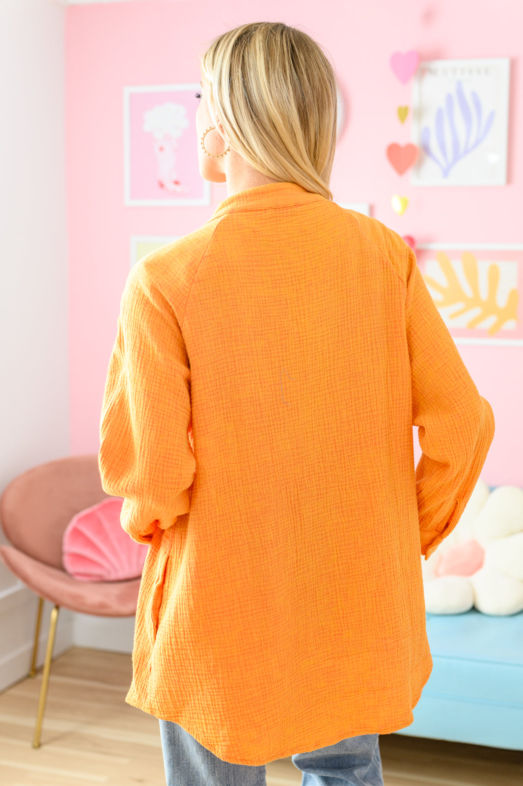 Corey Button Up Top in Tangerine - FamFancy Boutique