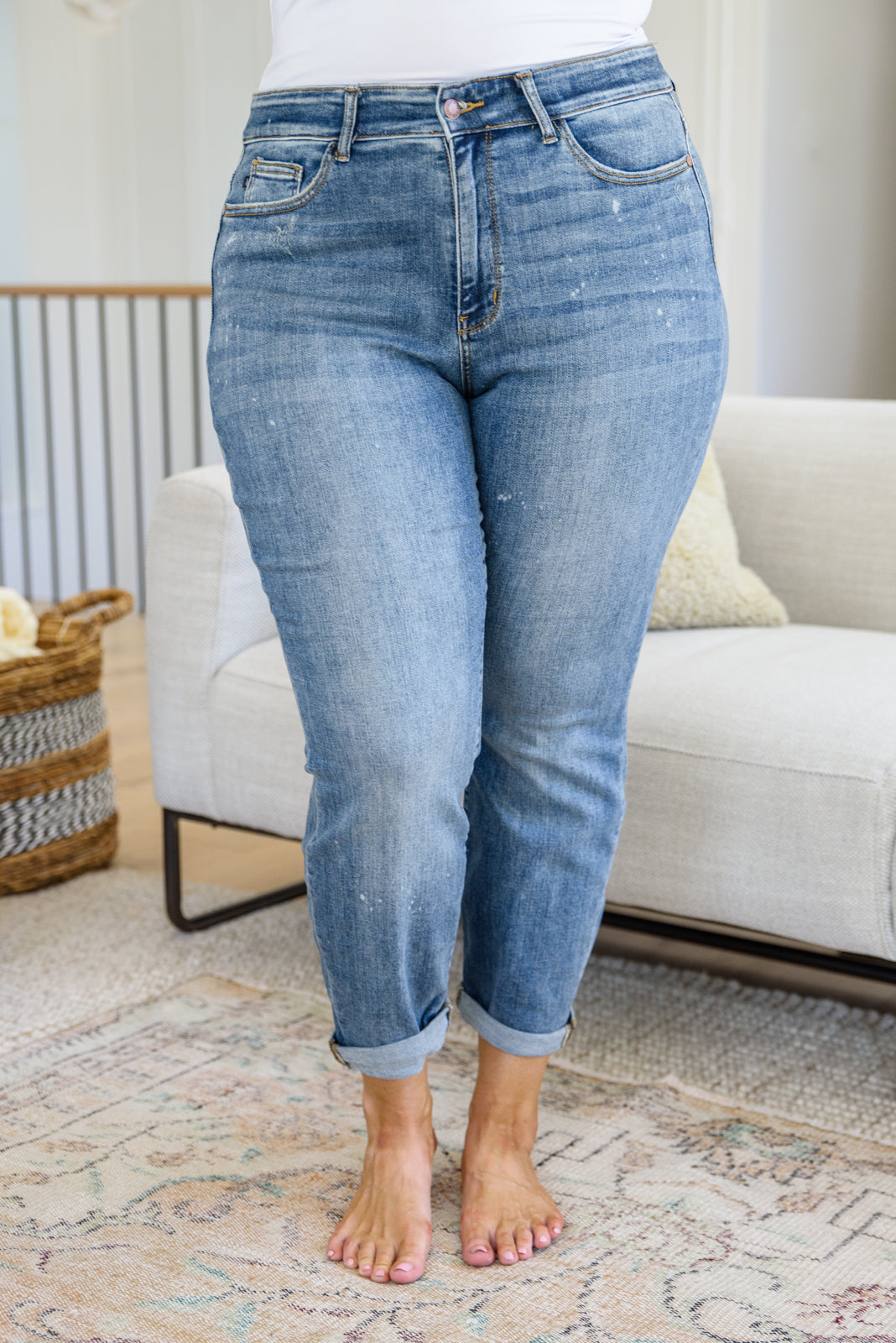 Corey Hi Rise Bleach Splash Boyfriend Jeans - FamFancy Boutique