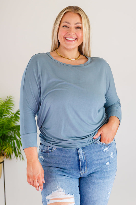 Daytime Boat Neck Top in Blue Gray - FamFancy Boutique