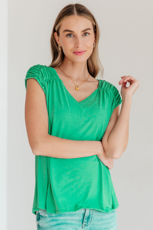 Ruched Cap Sleeve Top in Emerald - FamFancy Boutique