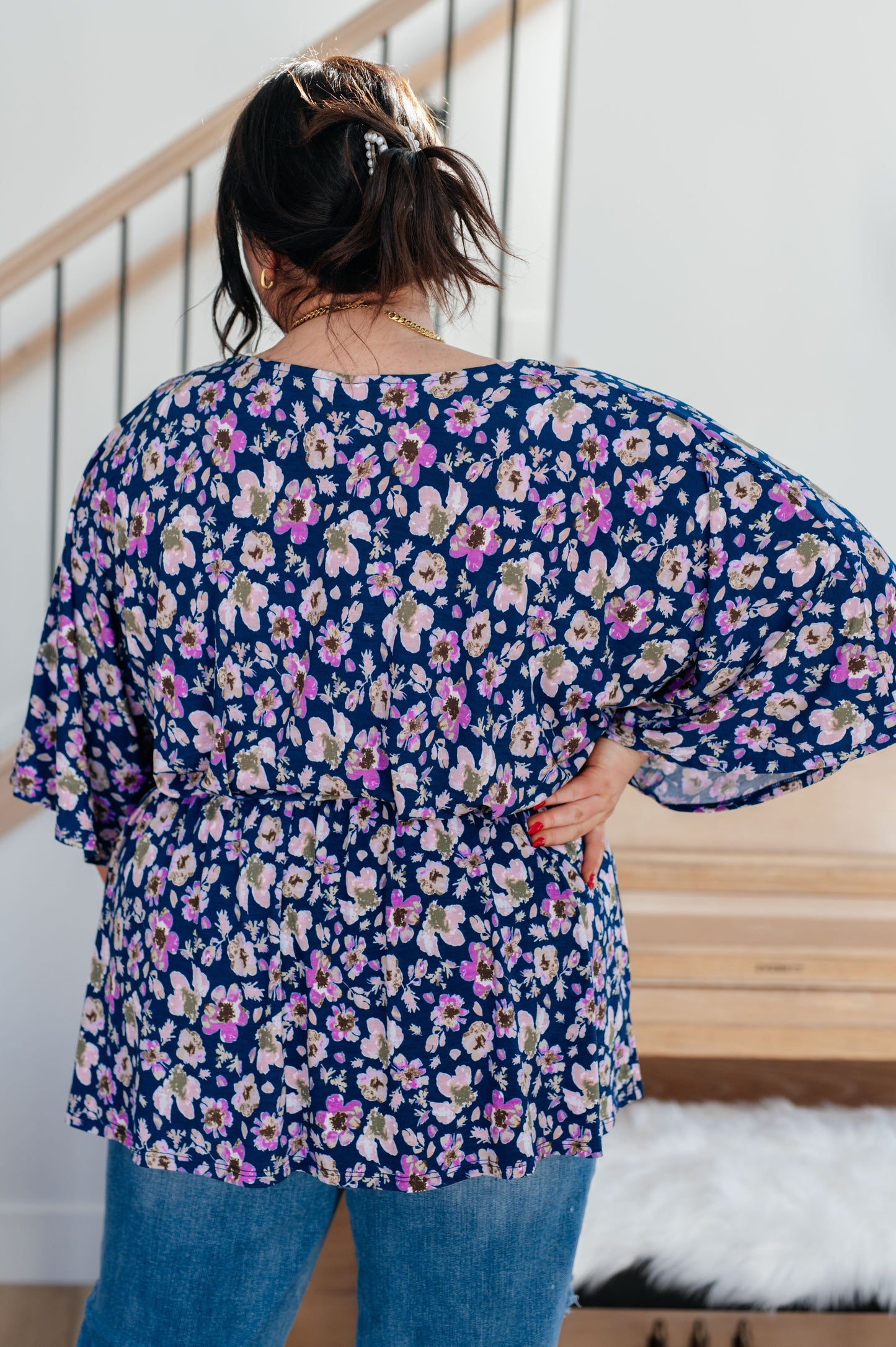 Dearest Dreamer Peplum Top in Navy Floral - FamFancy Boutique