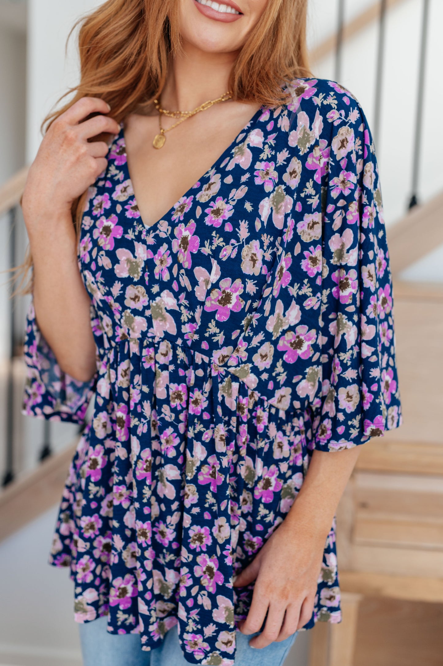 Dearest Dreamer Peplum Top in Navy Floral - FamFancy Boutique