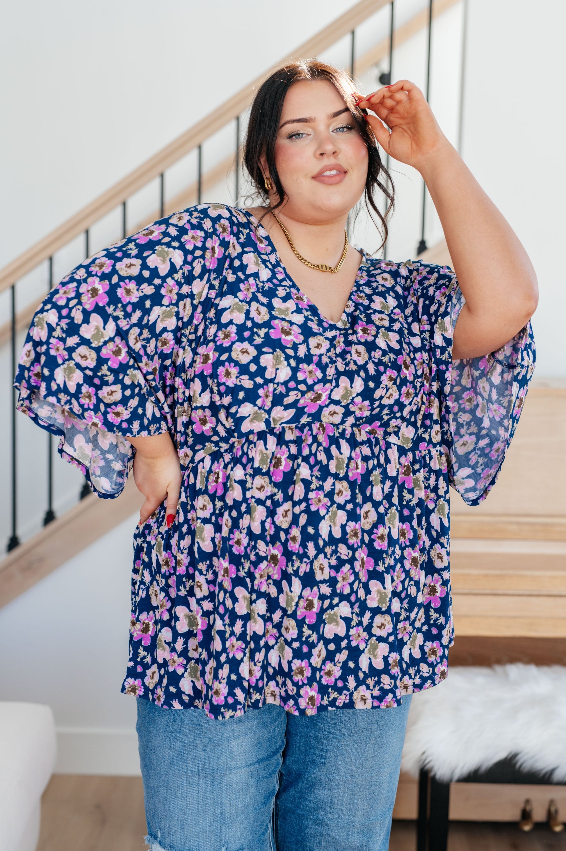 Dearest Dreamer Peplum Top in Navy Floral - FamFancy Boutique