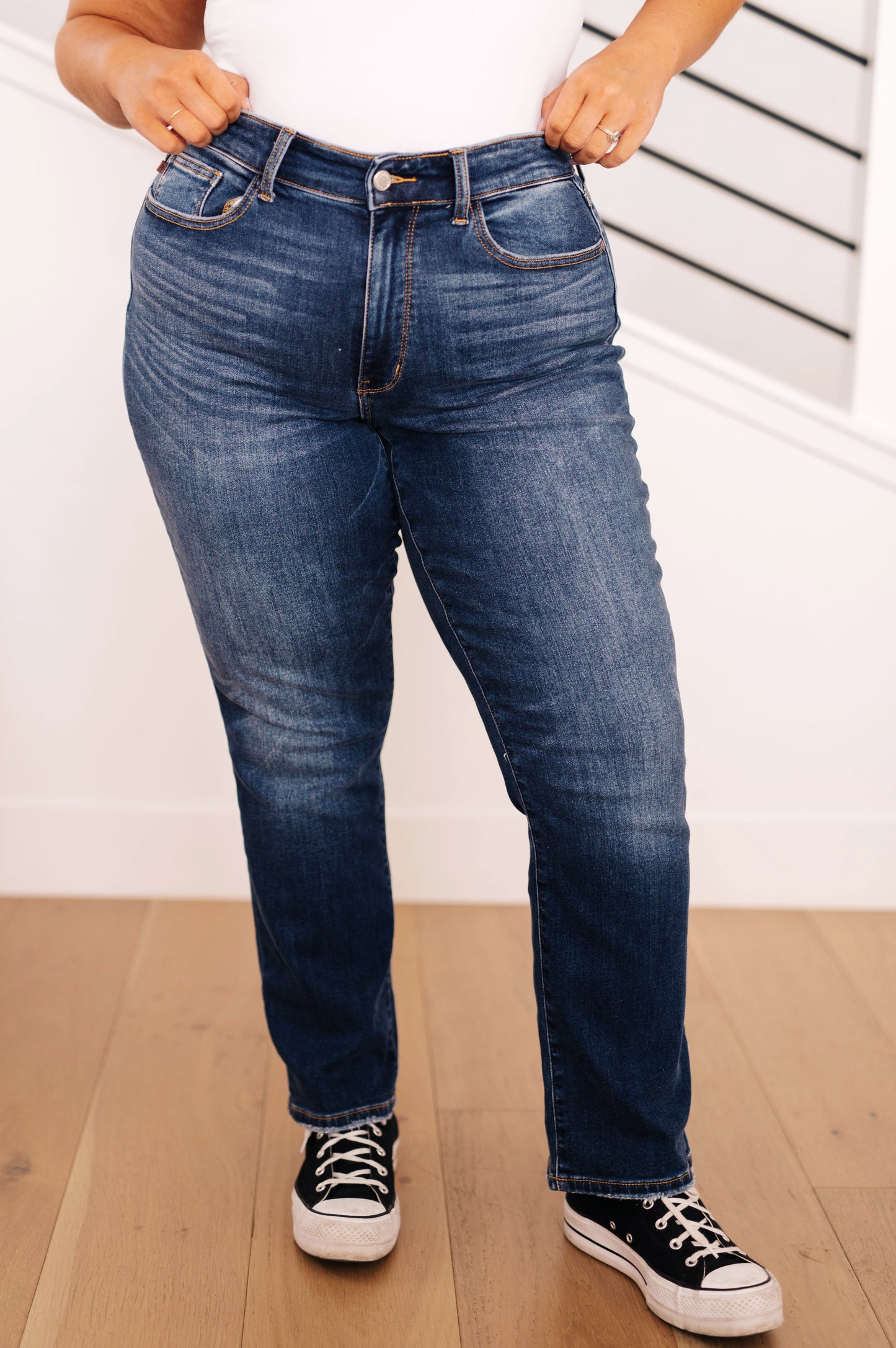 Estelle High Waist Thermal Straight Jeans - FamFancy Boutique