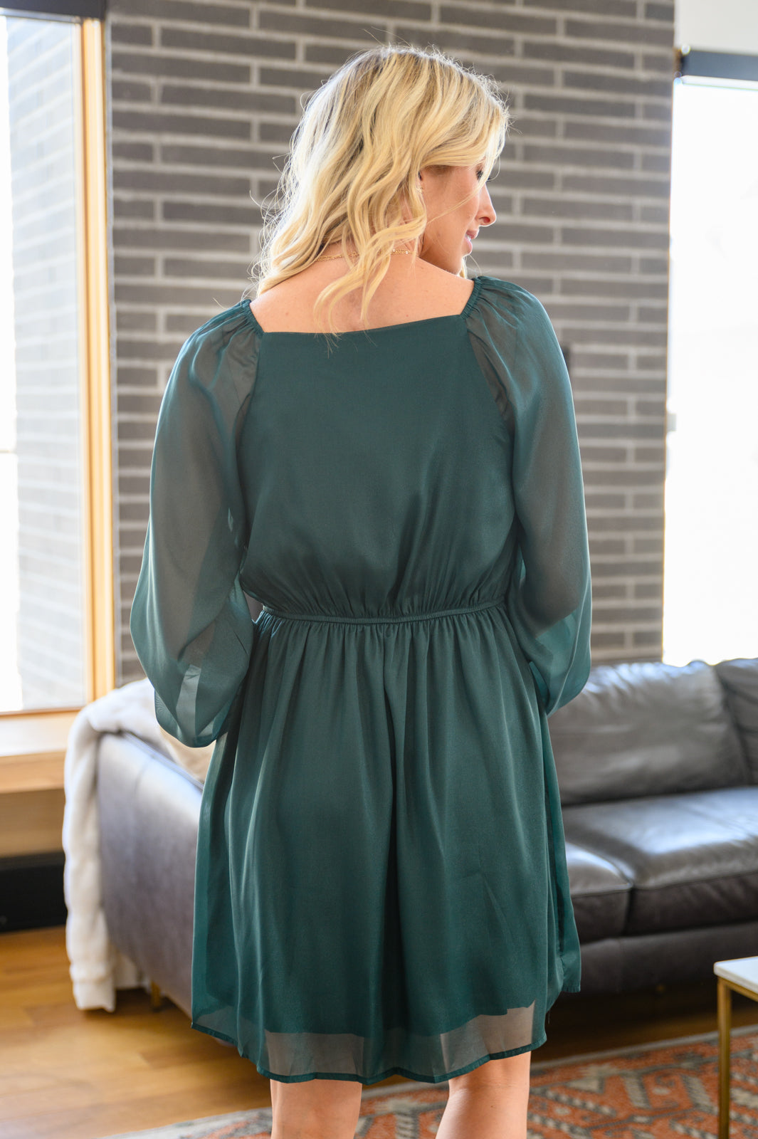 Front And Center Balloon Sleeve Dress in Green - FamFancy Boutique