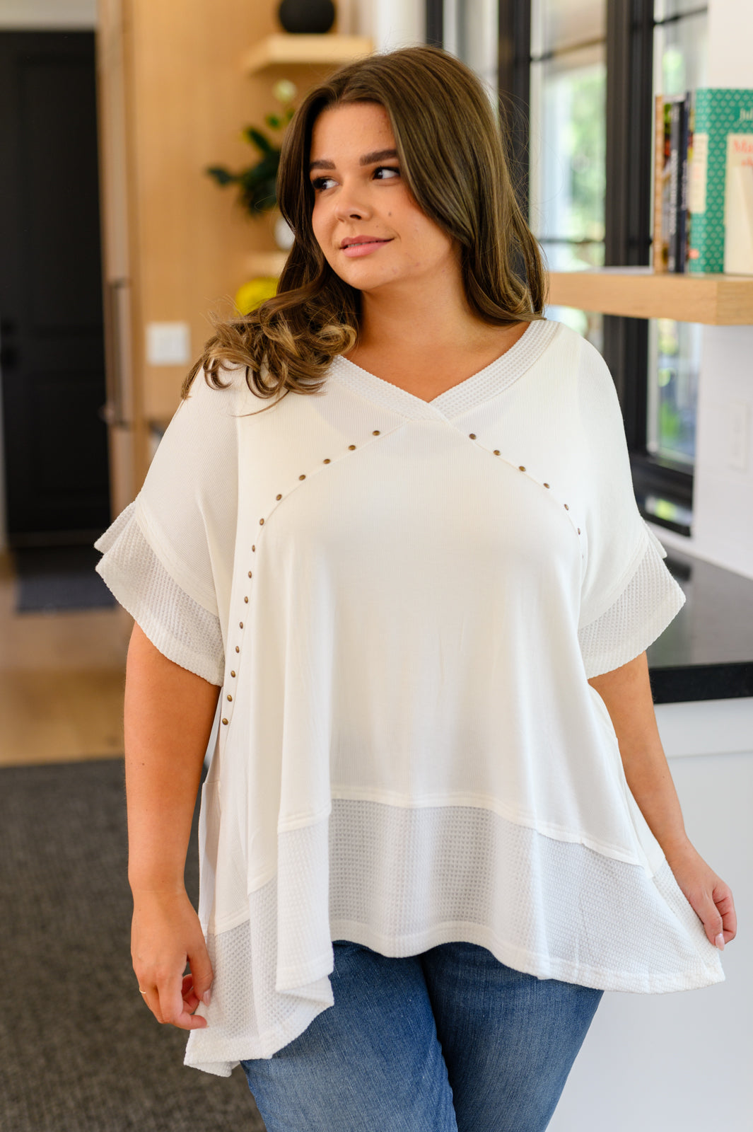 Giving In V Neck Spliced Top - FamFancy Boutique