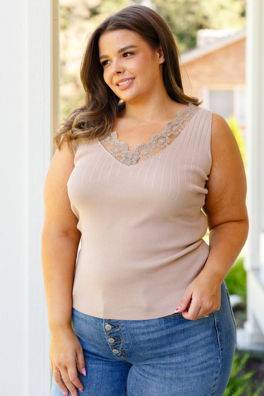 I Can Love You Better Lace Tank in Taupe - FamFancy Boutique