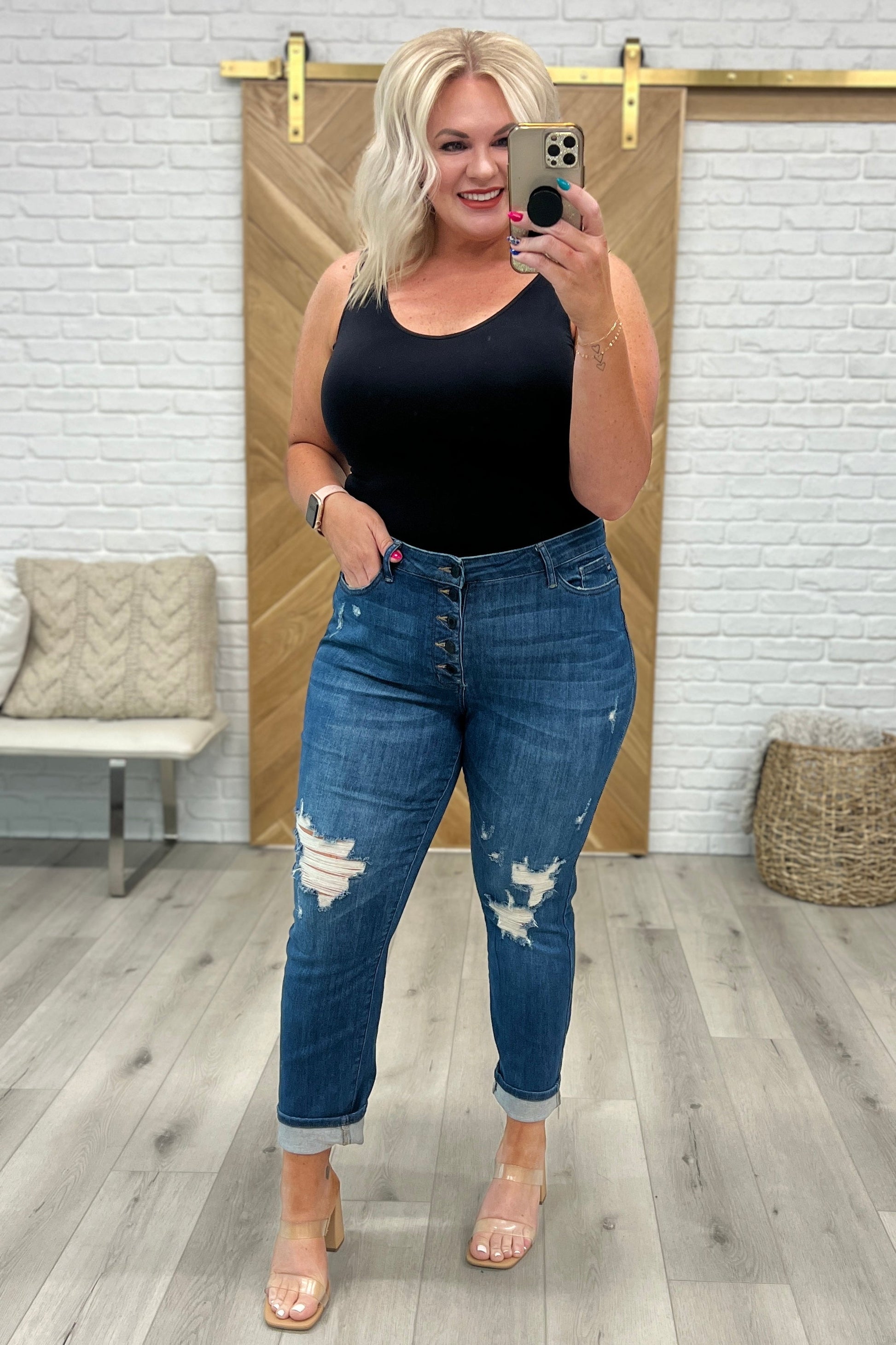 Colt High Rise Button Fly Distressed Boyfriend Jeans - FamFancy Boutique