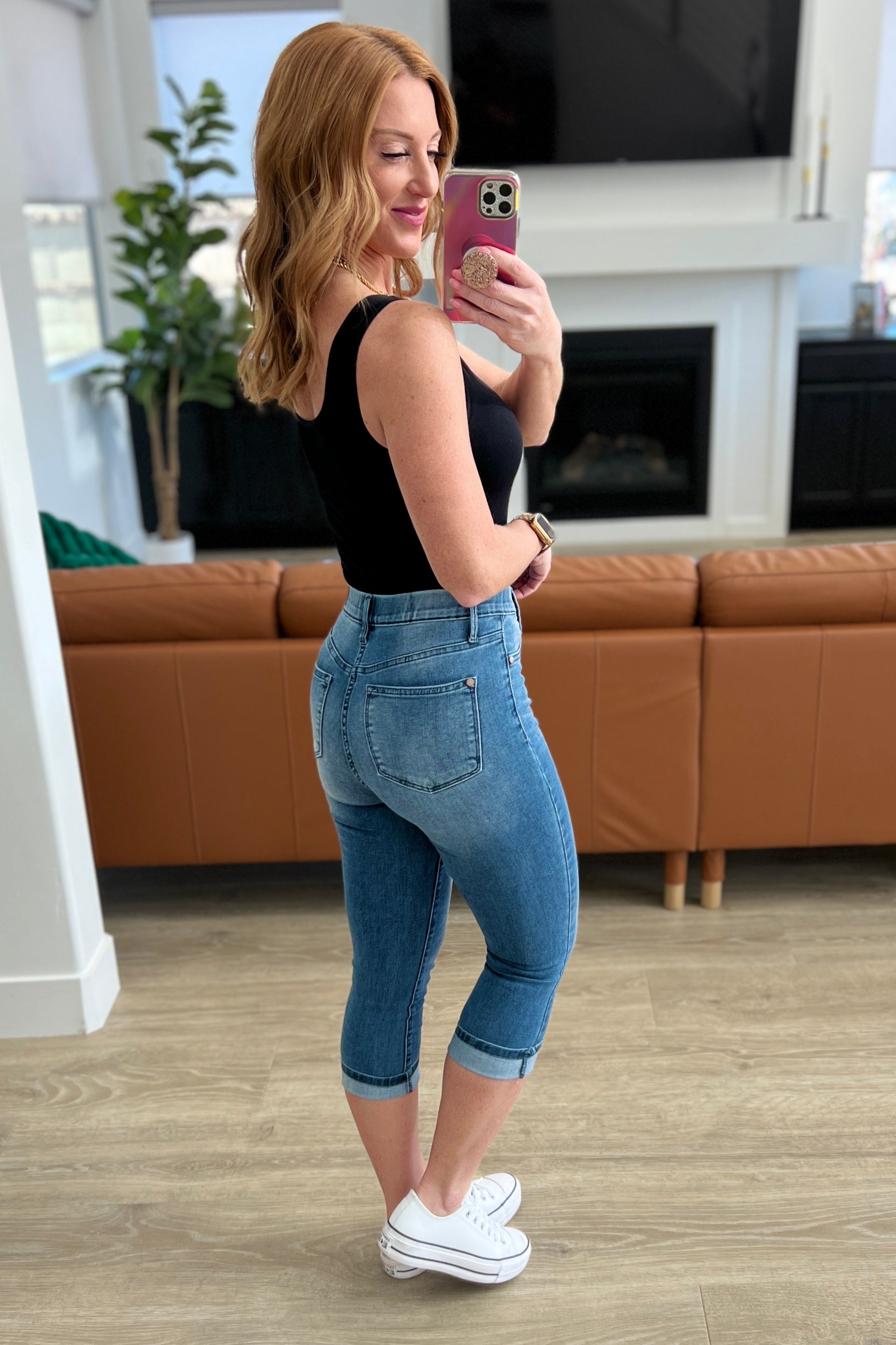 Emily High Rise Cool Denim Pull On Capri Jeans - FamFancy Boutique