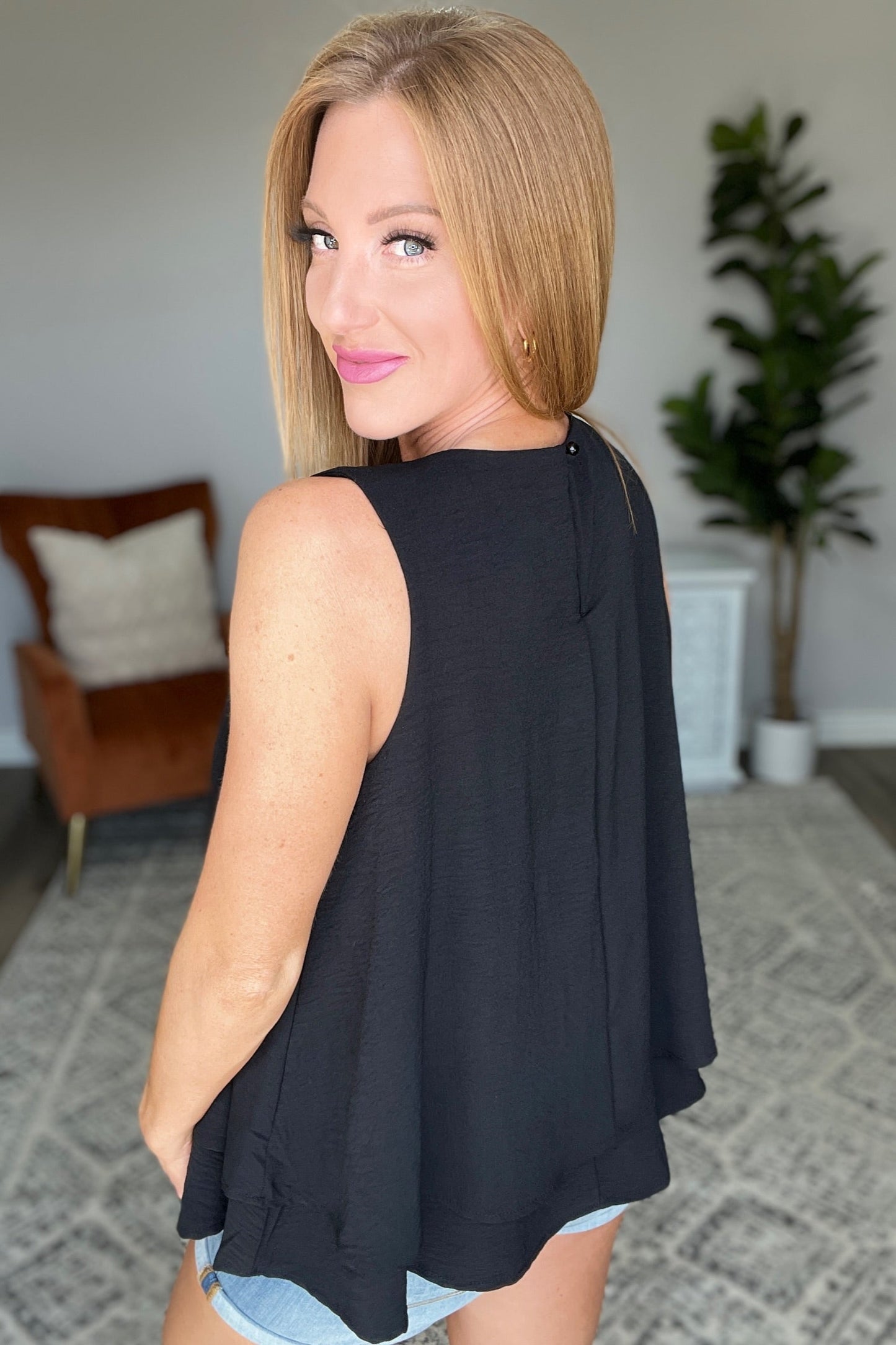 Double Tiered Flare Tank in Black - FamFancy Boutique