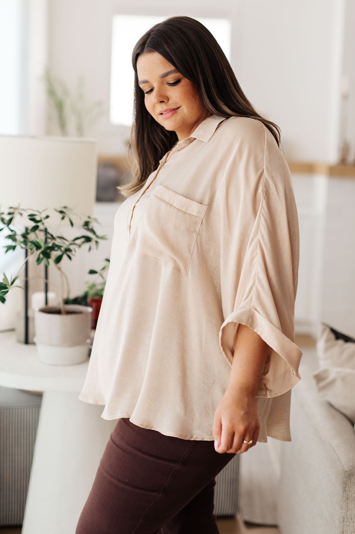 In Your Thoughts Oversized Dolman Sleeve Top in Champagne - FamFancy Boutique