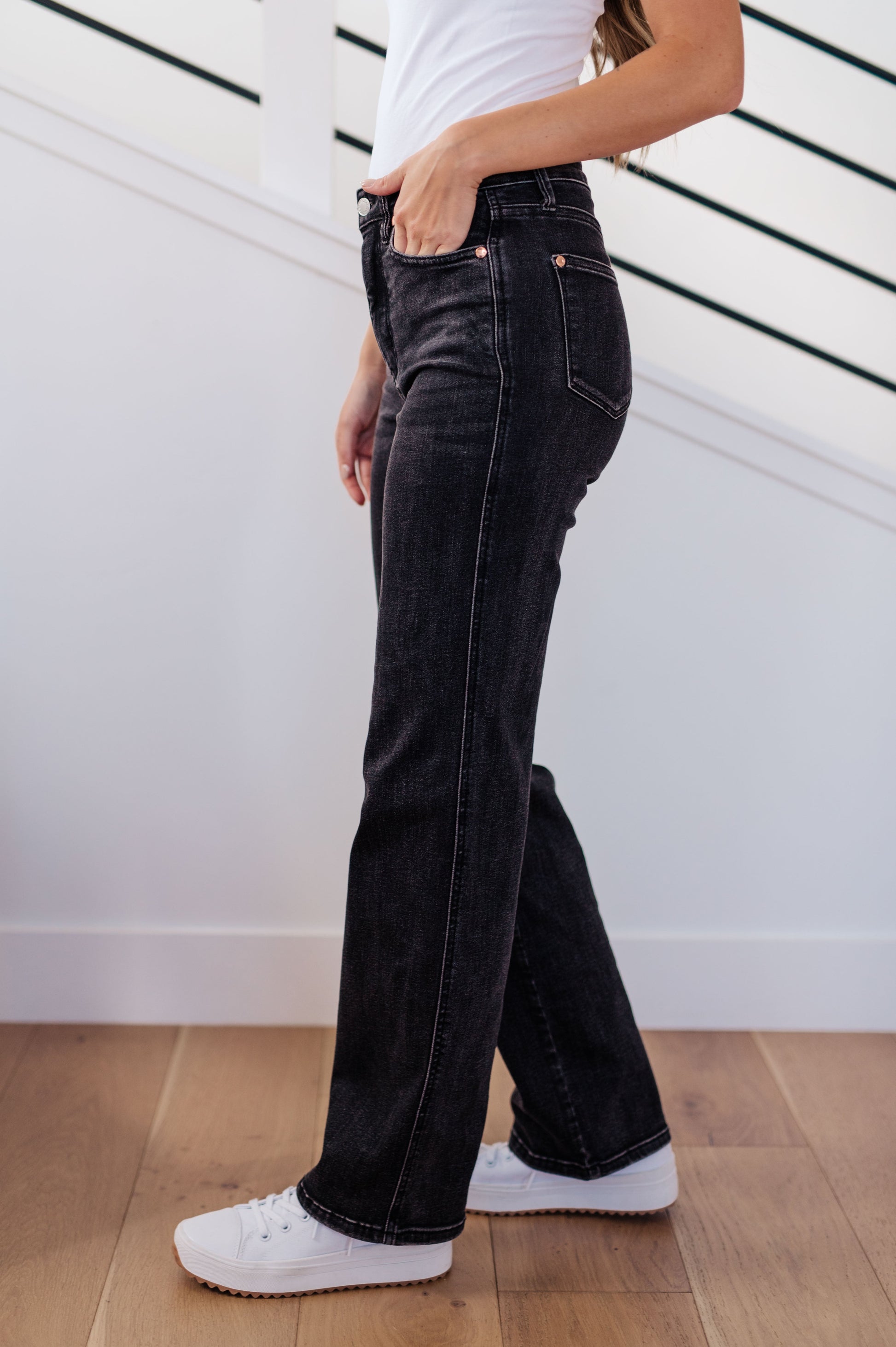 Joan High Rise Control Top Straight Jeans in Washed Black - FamFancy Boutique