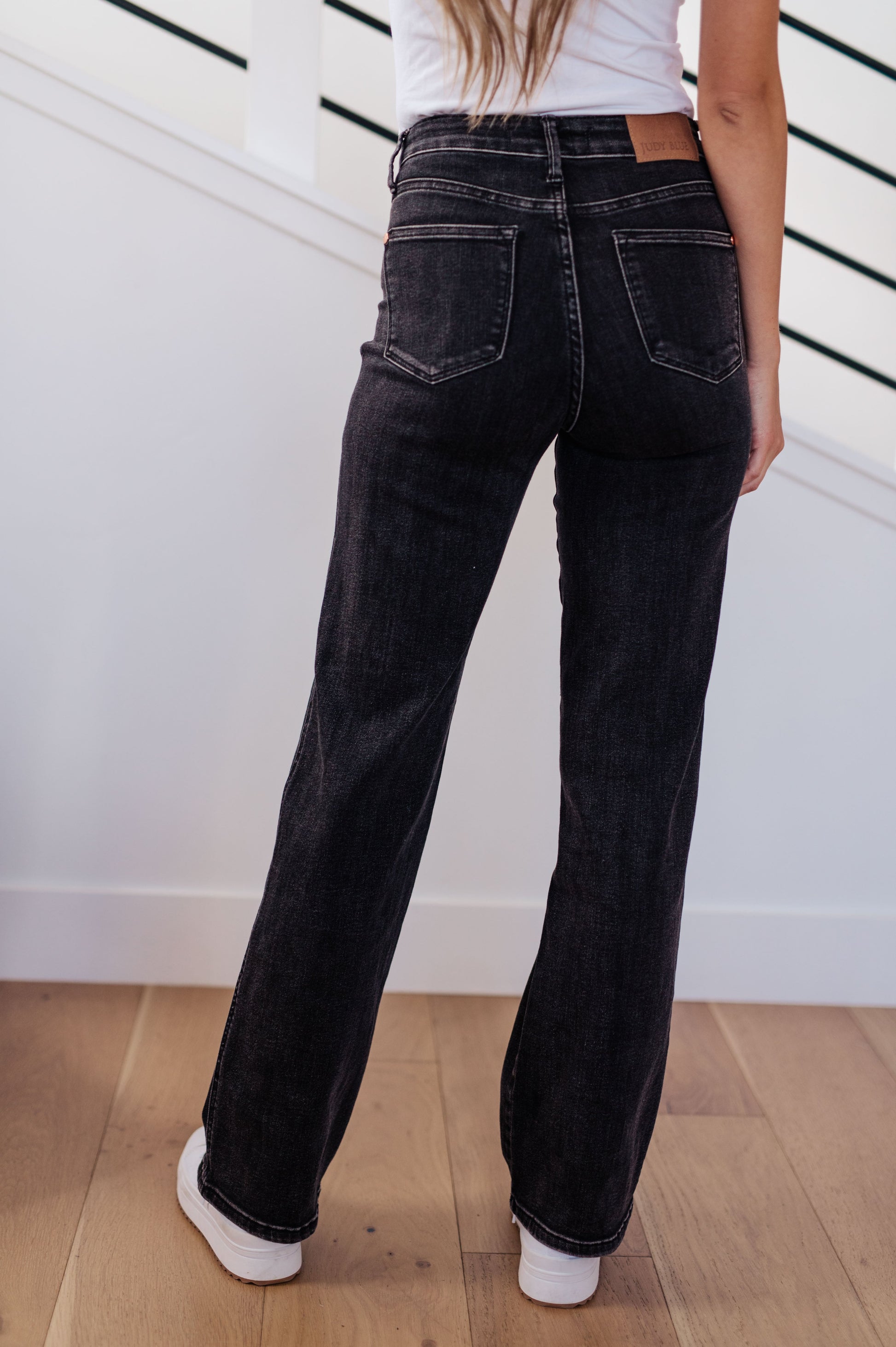 Joan High Rise Control Top Straight Jeans in Washed Black - FamFancy Boutique