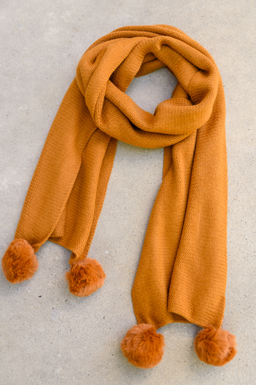 Knitted Fuzzy Pom Pom Scarf In Ginger - FamFancy Boutique