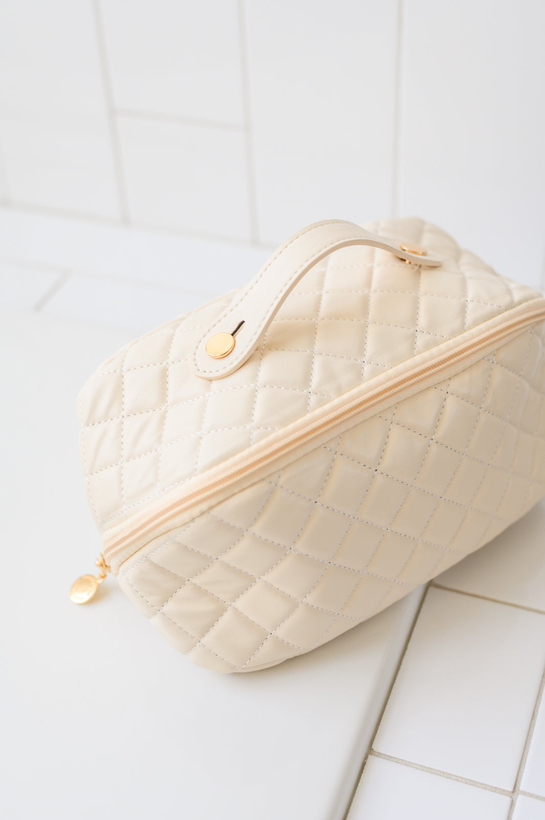 Large Capacity Quilted Makeup Bag in Cream - FamFancy Boutique