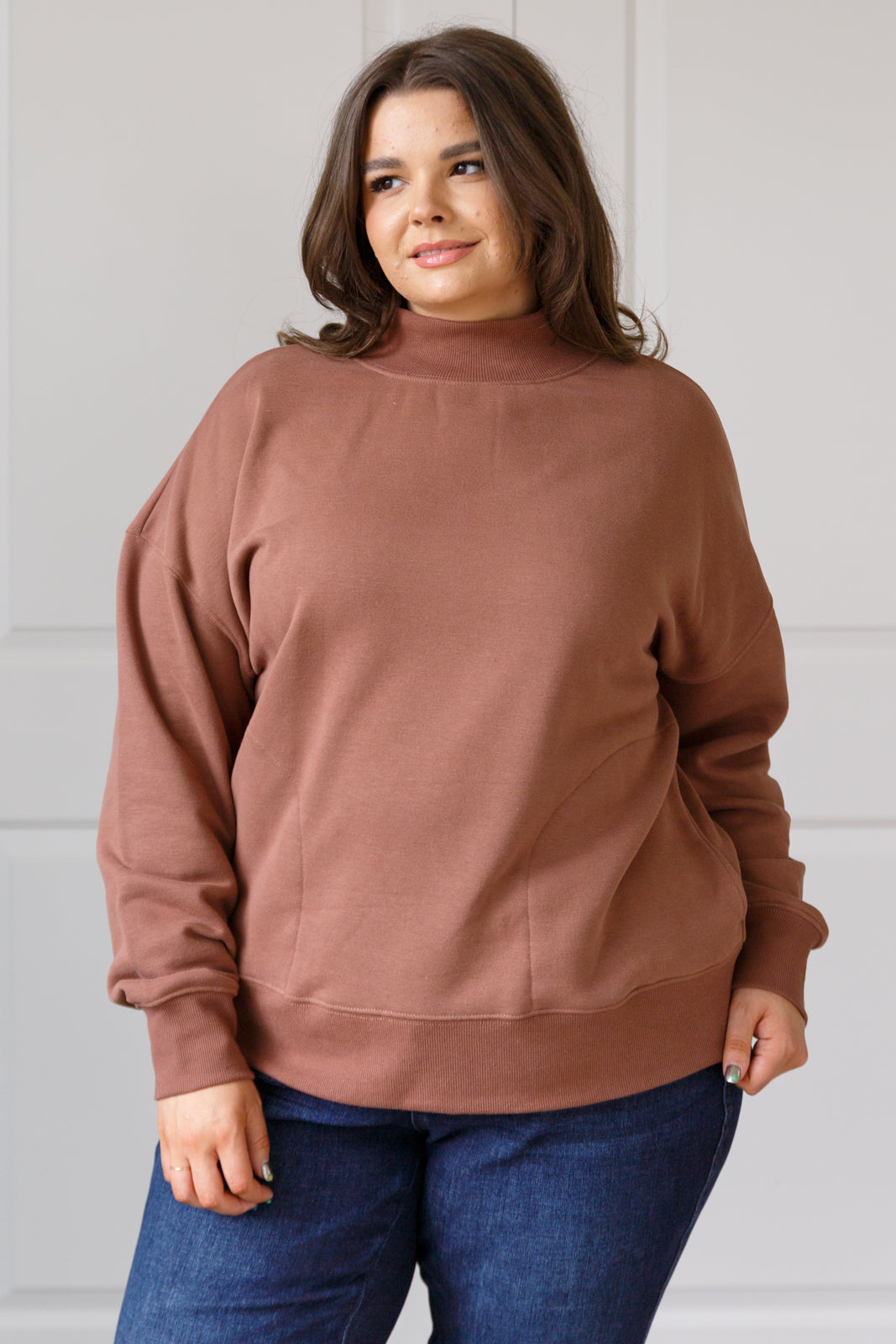 Leena Mock Neck Pullover in Cocoa - FamFancy Boutique