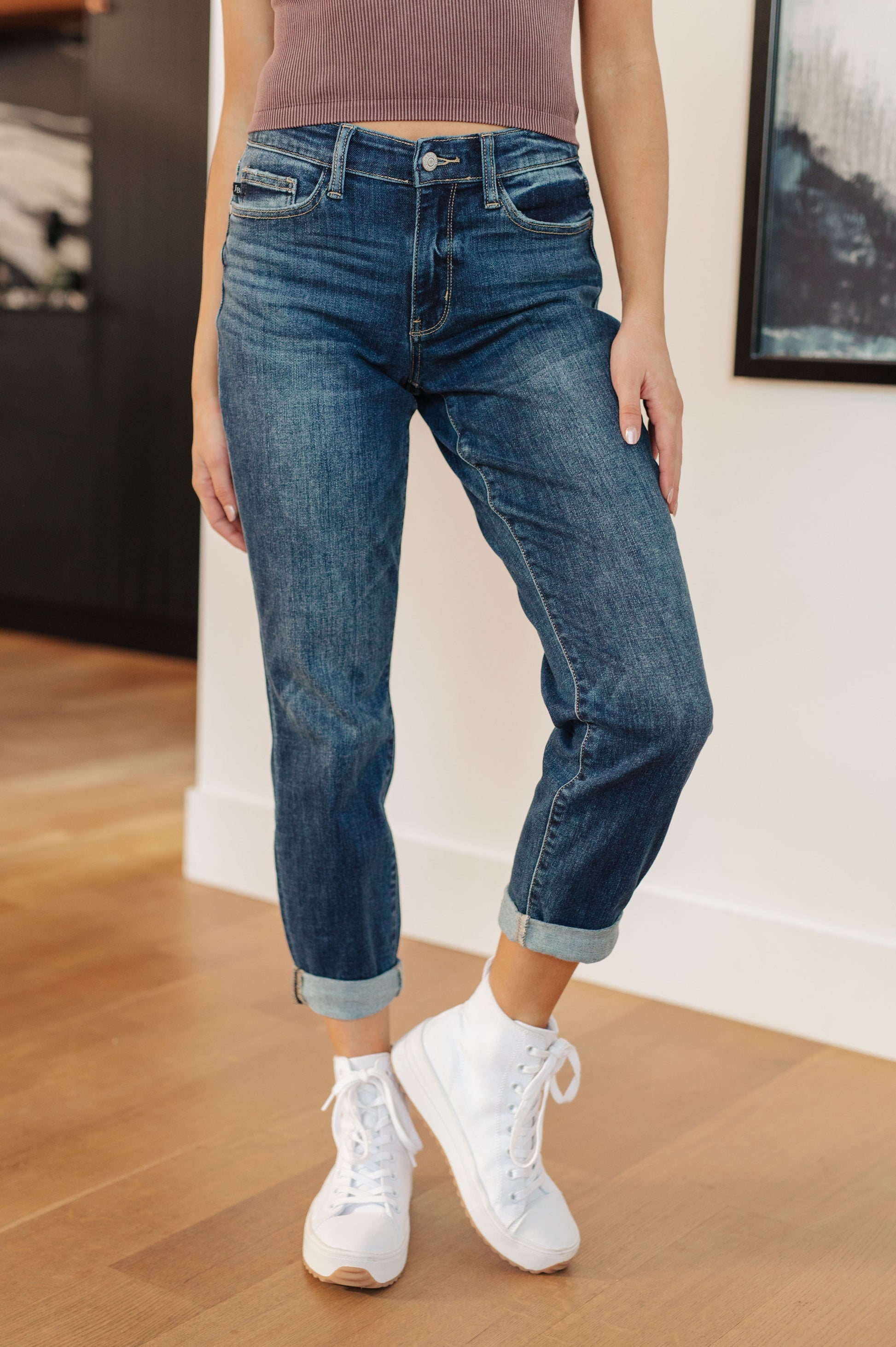 London Midrise Cuffed Boyfriend Jeans - FamFancy Boutique