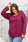 Long Sleeve Knit Top With Pocket In Burgundy - FamFancy Boutique