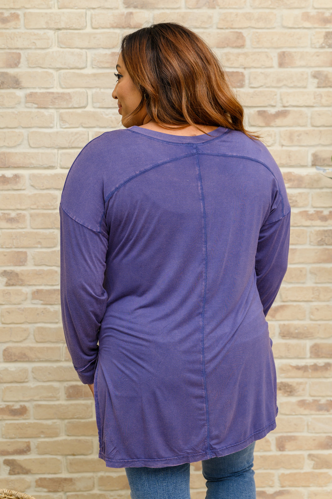 Long Sleeve Knit Top With Pocket In Denim Blue - FamFancy Boutique