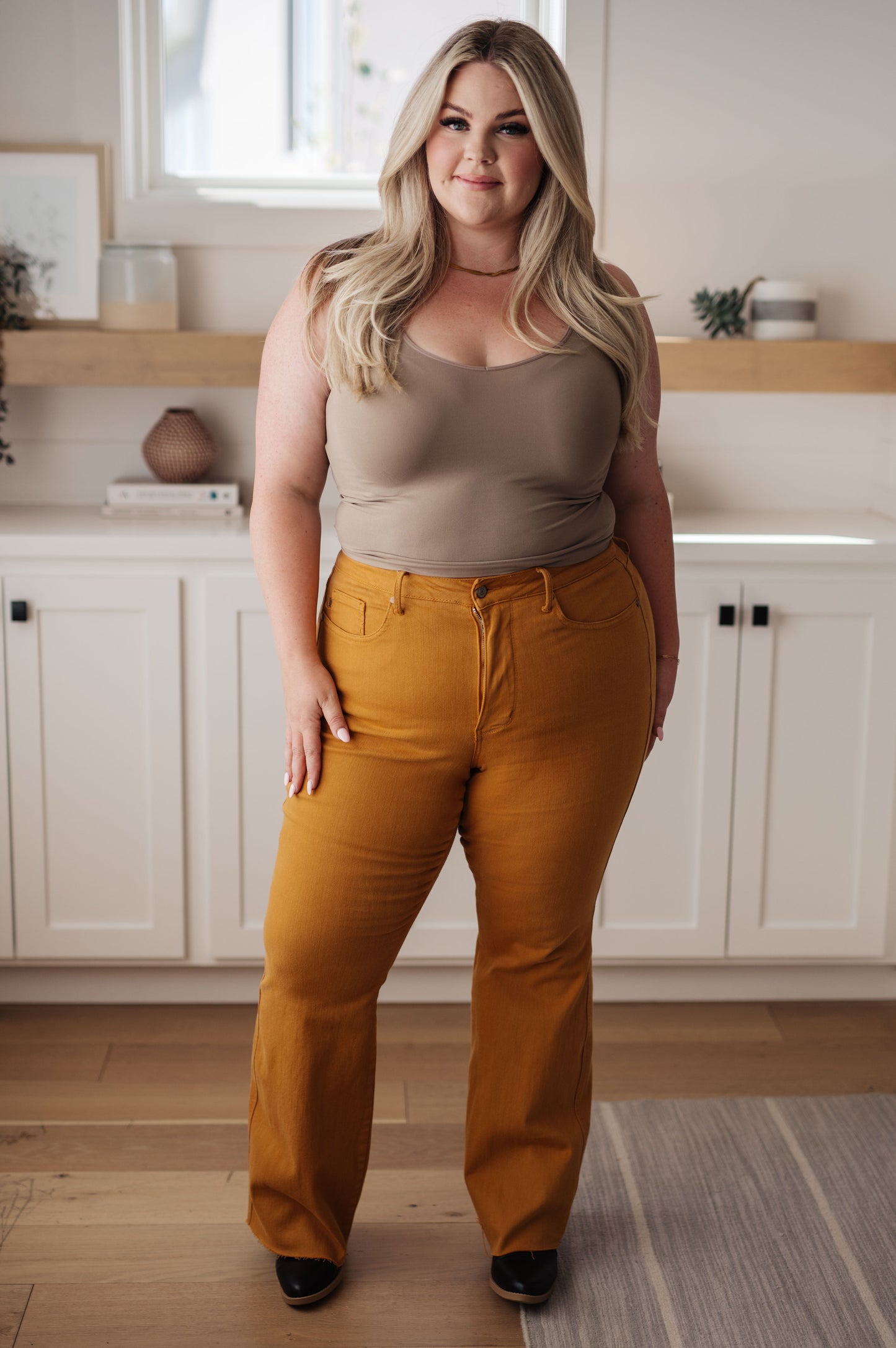 Melinda High Rise Control Top Flare Jeans in Marigold - FamFancy Boutique