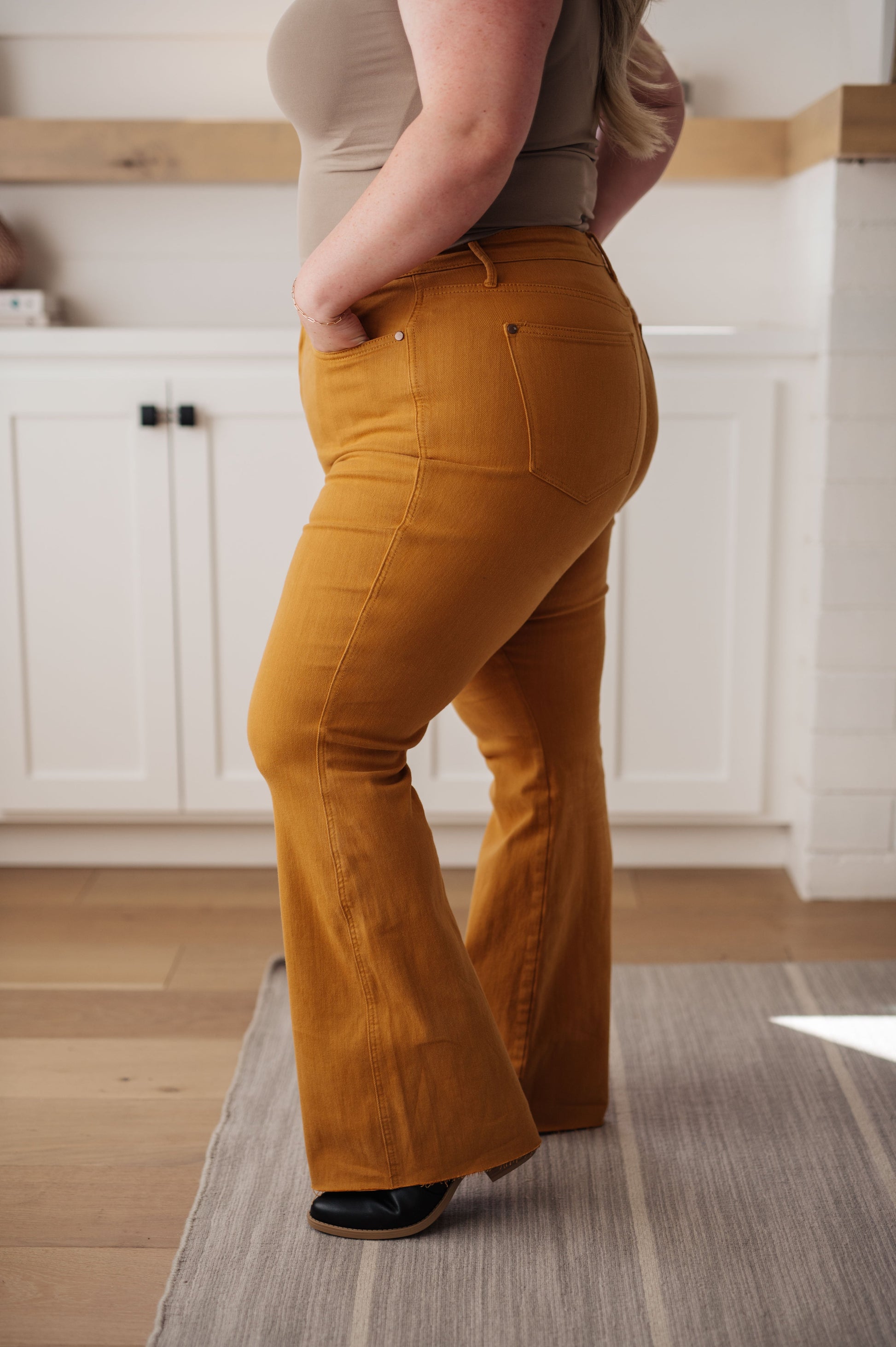 Melinda High Rise Control Top Flare Jeans in Marigold - FamFancy Boutique