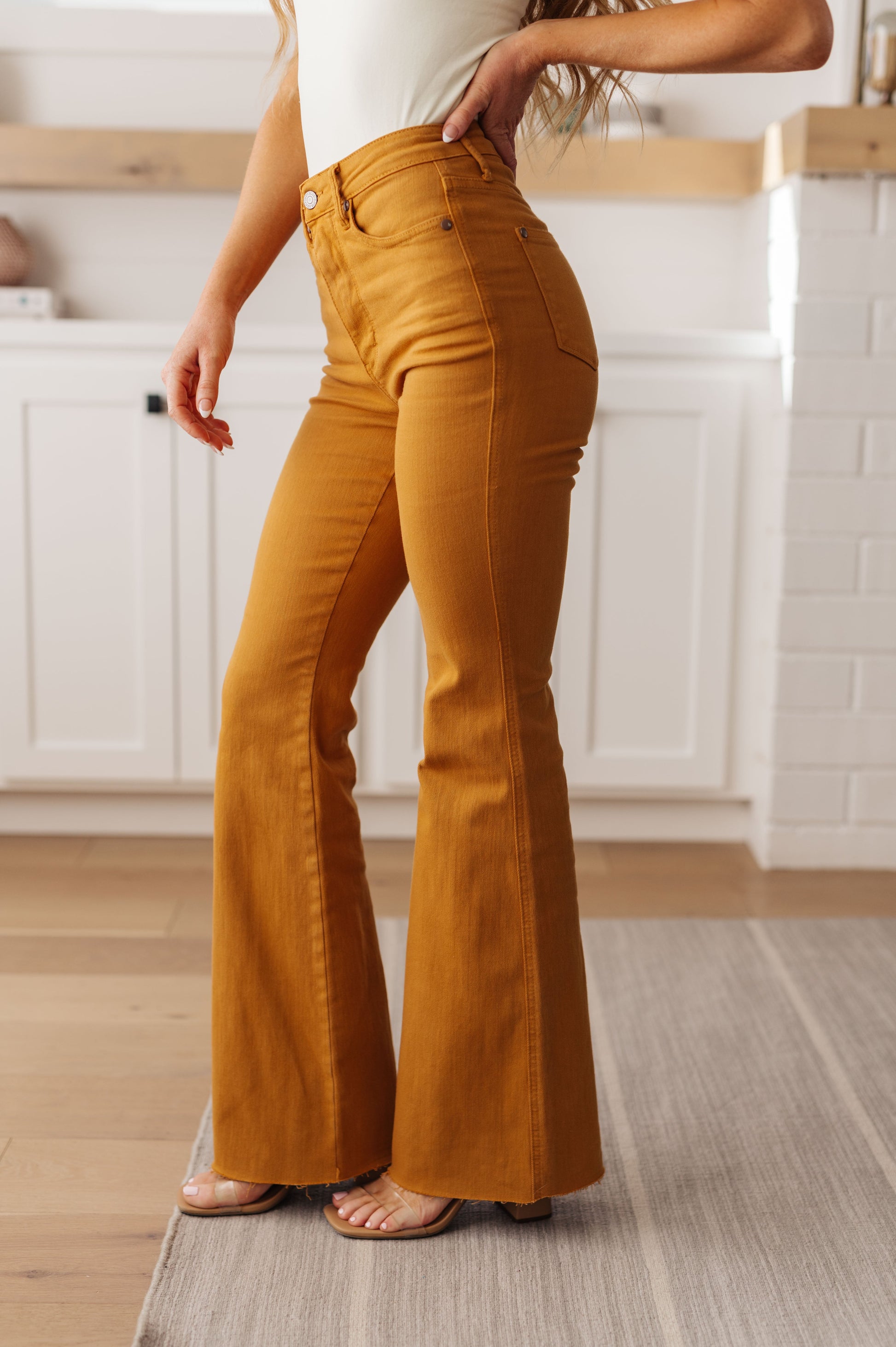 Melinda High Rise Control Top Flare Jeans in Marigold - FamFancy Boutique