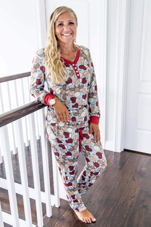 Matching Christmas Pajama Moose with Plaid Heart - FamFancy Boutique