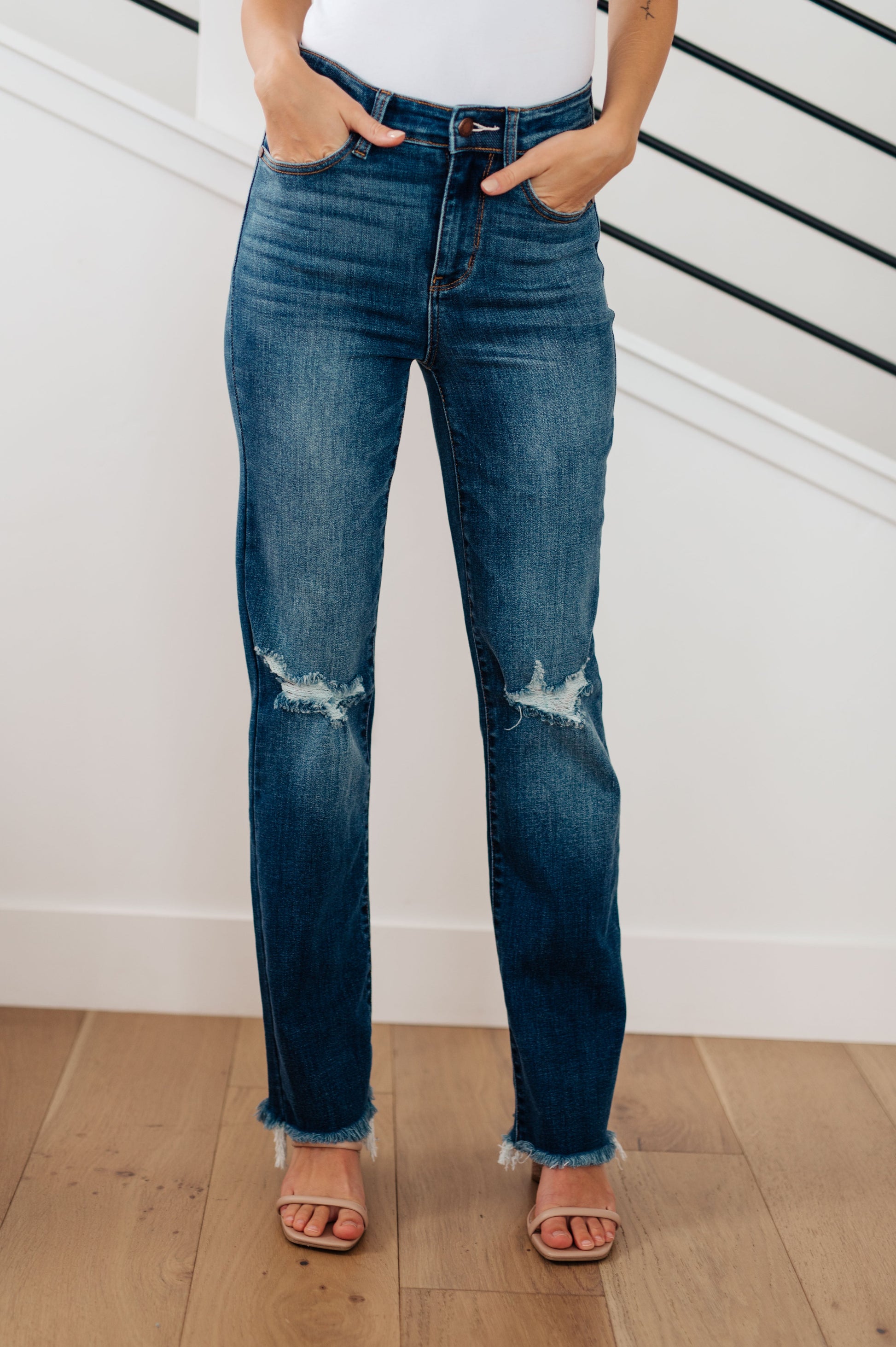 Morgan High Rise Distressed Straight Jeans - FamFancy Boutique